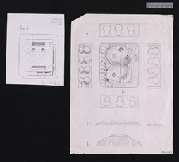 2 drawings of ivory shield plaques 53-409 and 53-410