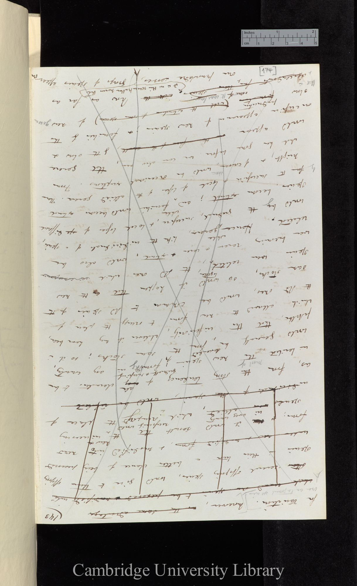 Rejected draft of Ms p 143 (as oriented in situ), reverse of Insert (A) to Ms p 140