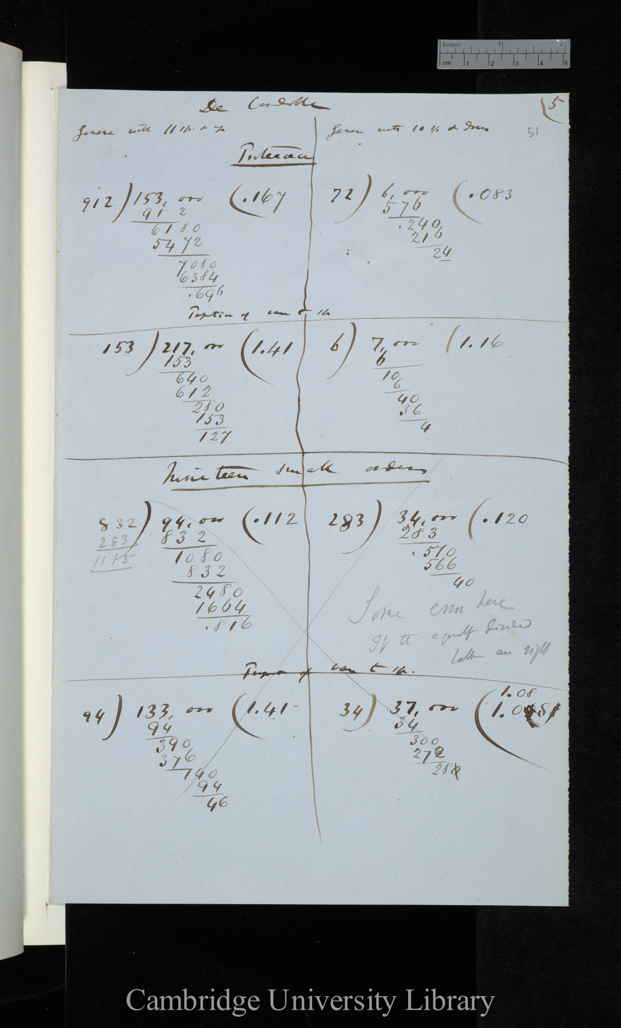 Decandolle / Genera with 11 &amp; up / Genera with 10 &amp; down (summarising calculations)