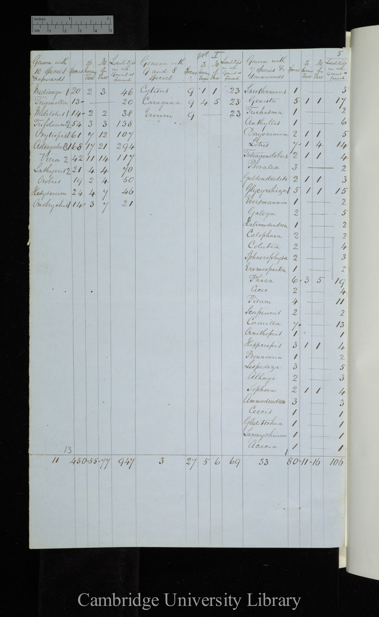 Genera with 10 species and upwards / Genera with 7 species and downwards (table)