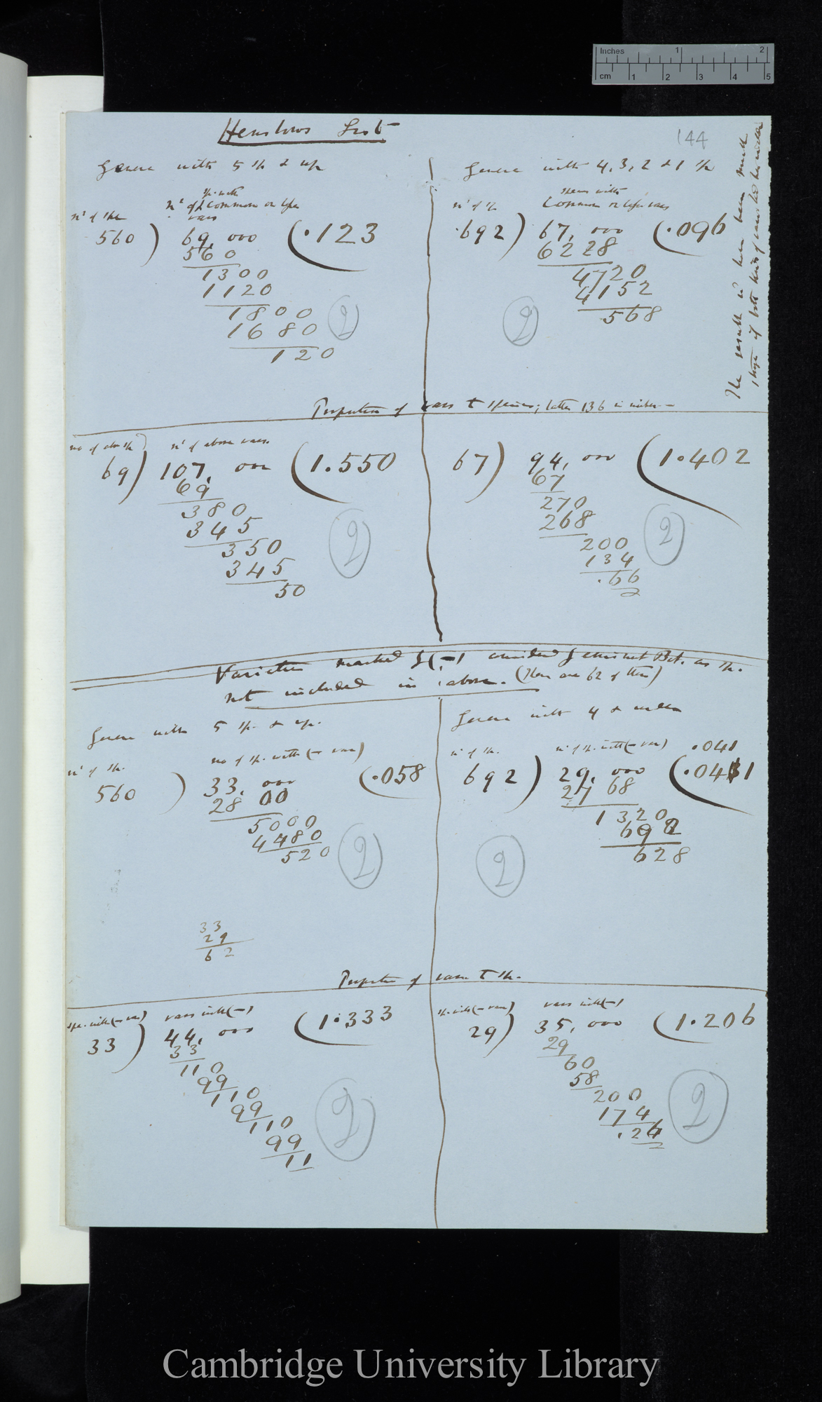 Henslows List / Genera with 5 sp[ecies] &amp; up / genera with 4 3 2 &amp; 1 sp[ecies] (calculations)