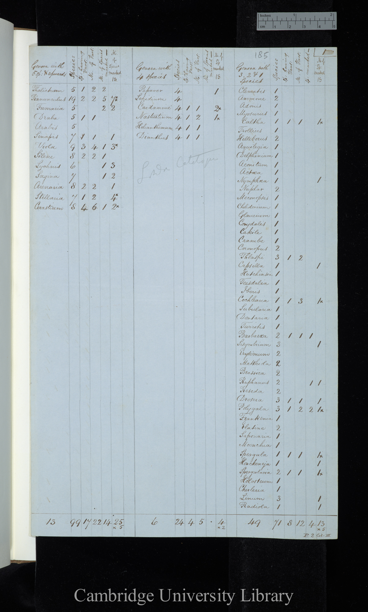 Genera with 5 sp[ecies] &amp; upwards / genera with 4 species / genera with 3 2 &amp; 1 species (table)