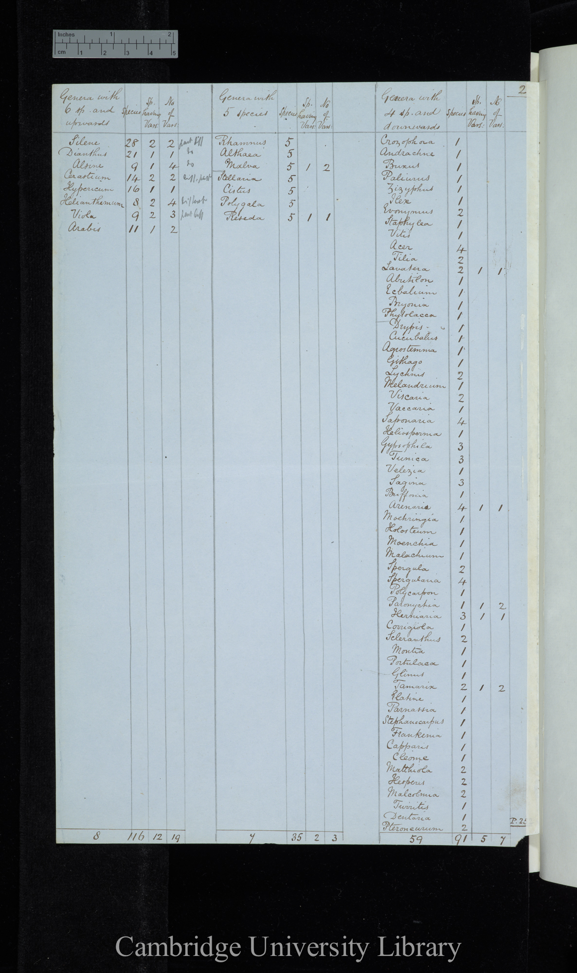 Grisebach / Genera with 6 species &amp; upwards / Genera with 5 species / Genera with 4 species &amp; downwards (table)