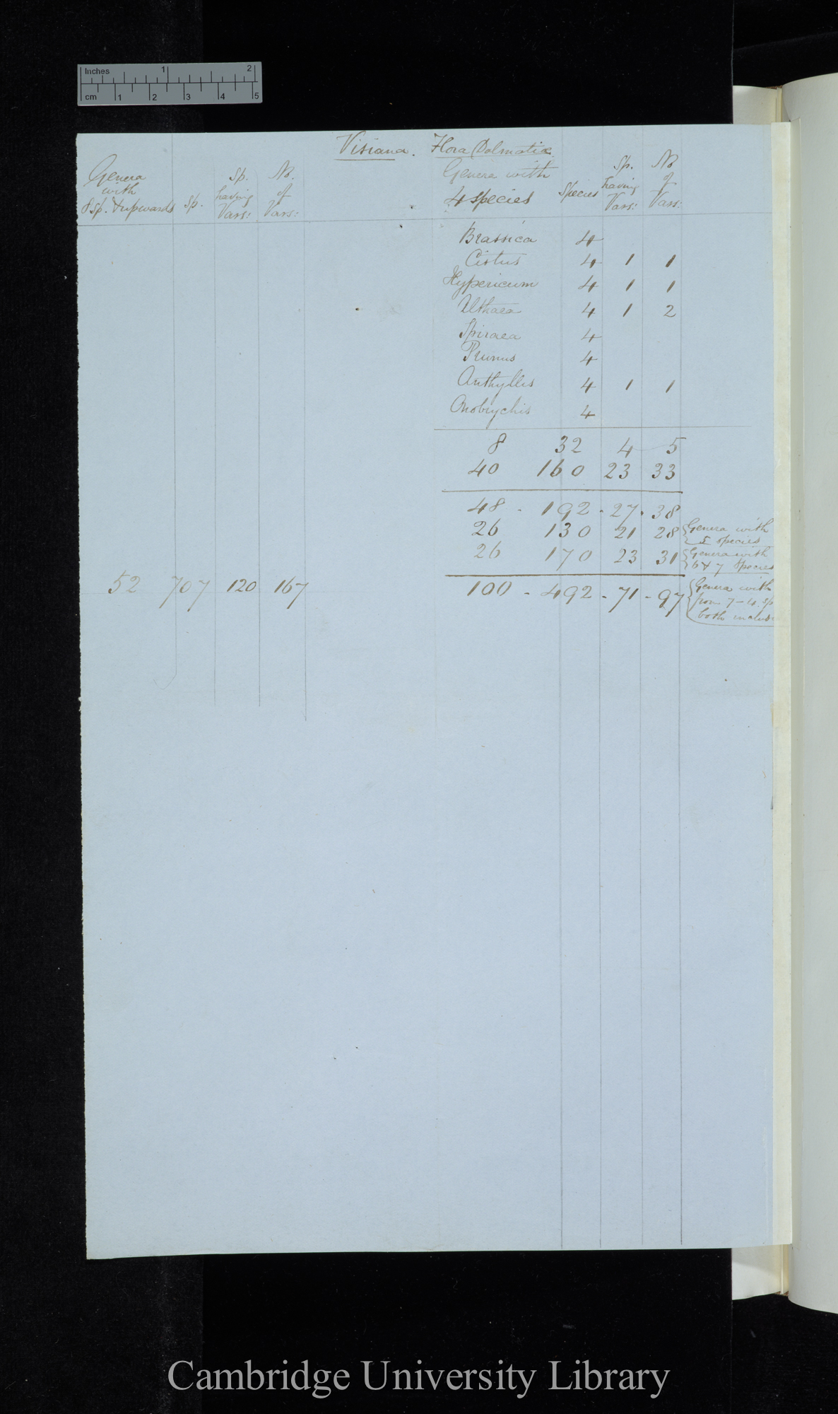 Visiani Flora Dalmatica / Genera with 6 and 7 species / Genera with 4 species (table)