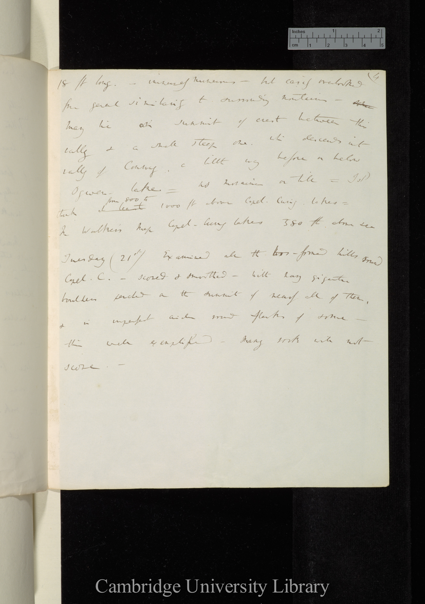 Examined course of torrent of Conway above the C[apel] Curig [erosion and transport by running water and glaciers]