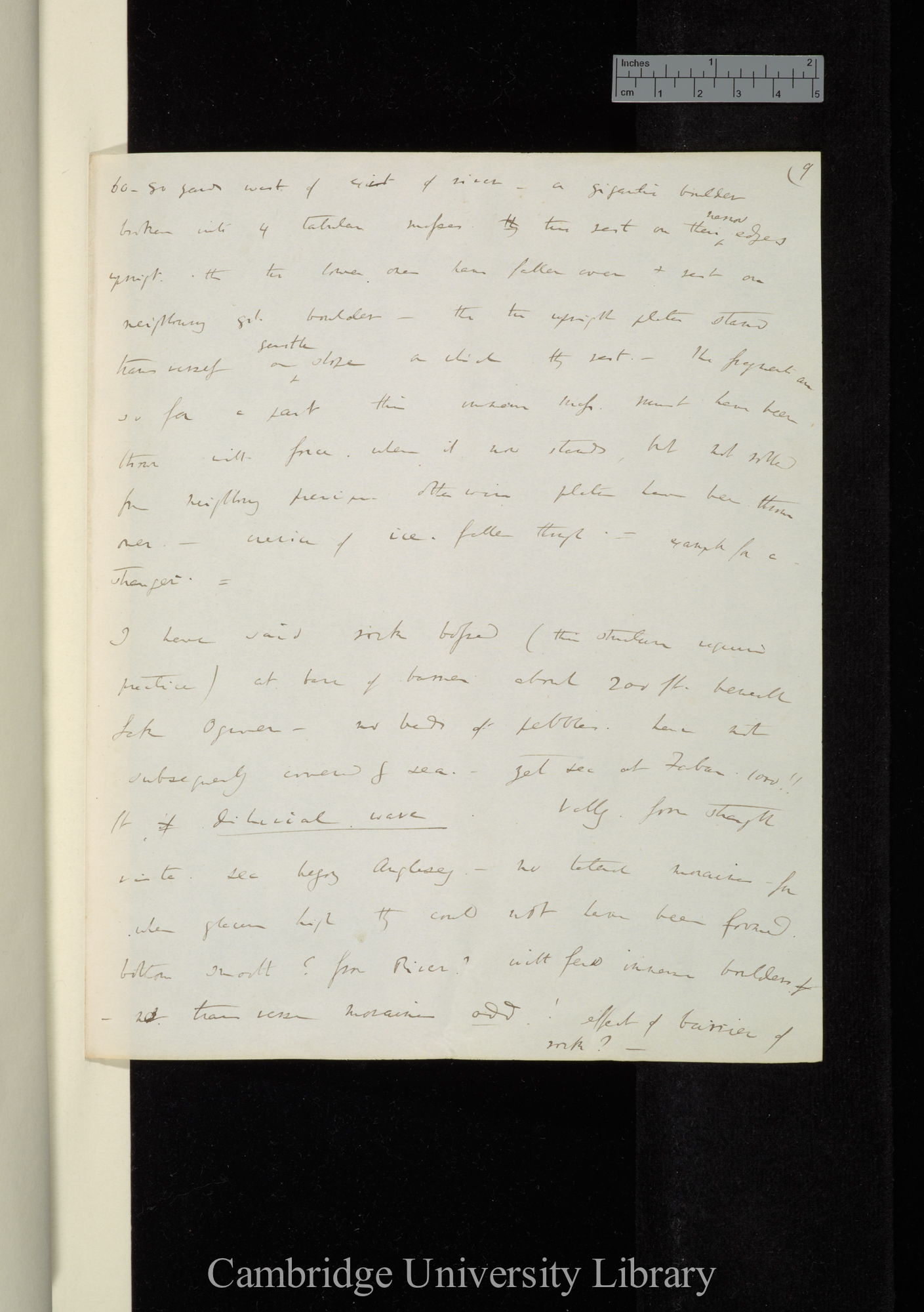 Examined course of torrent of Conway above the C[apel] Curig [erosion and transport by running water and glaciers]