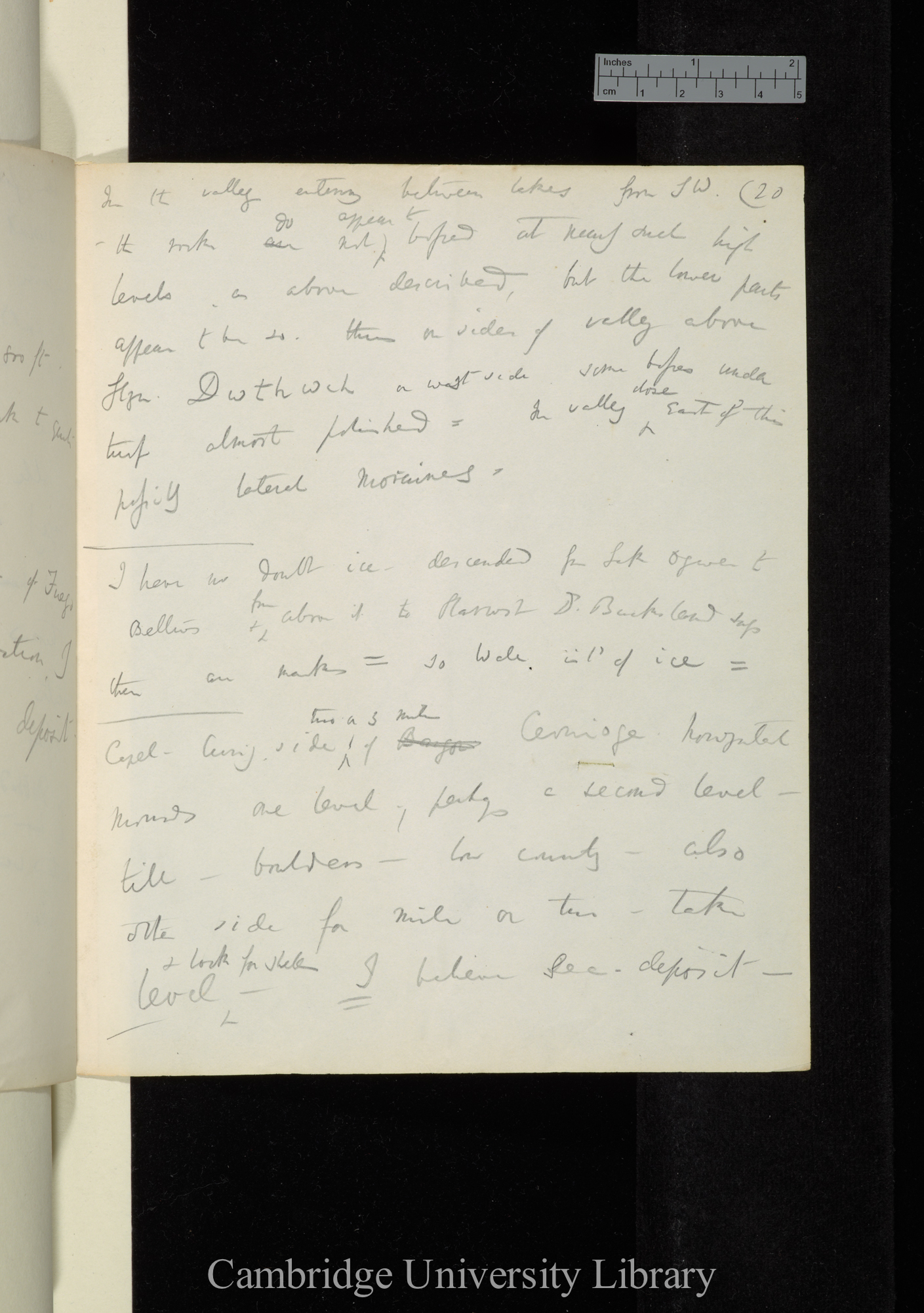 Examined course of torrent of Conway above the C[apel] Curig [erosion and transport by running water and glaciers]