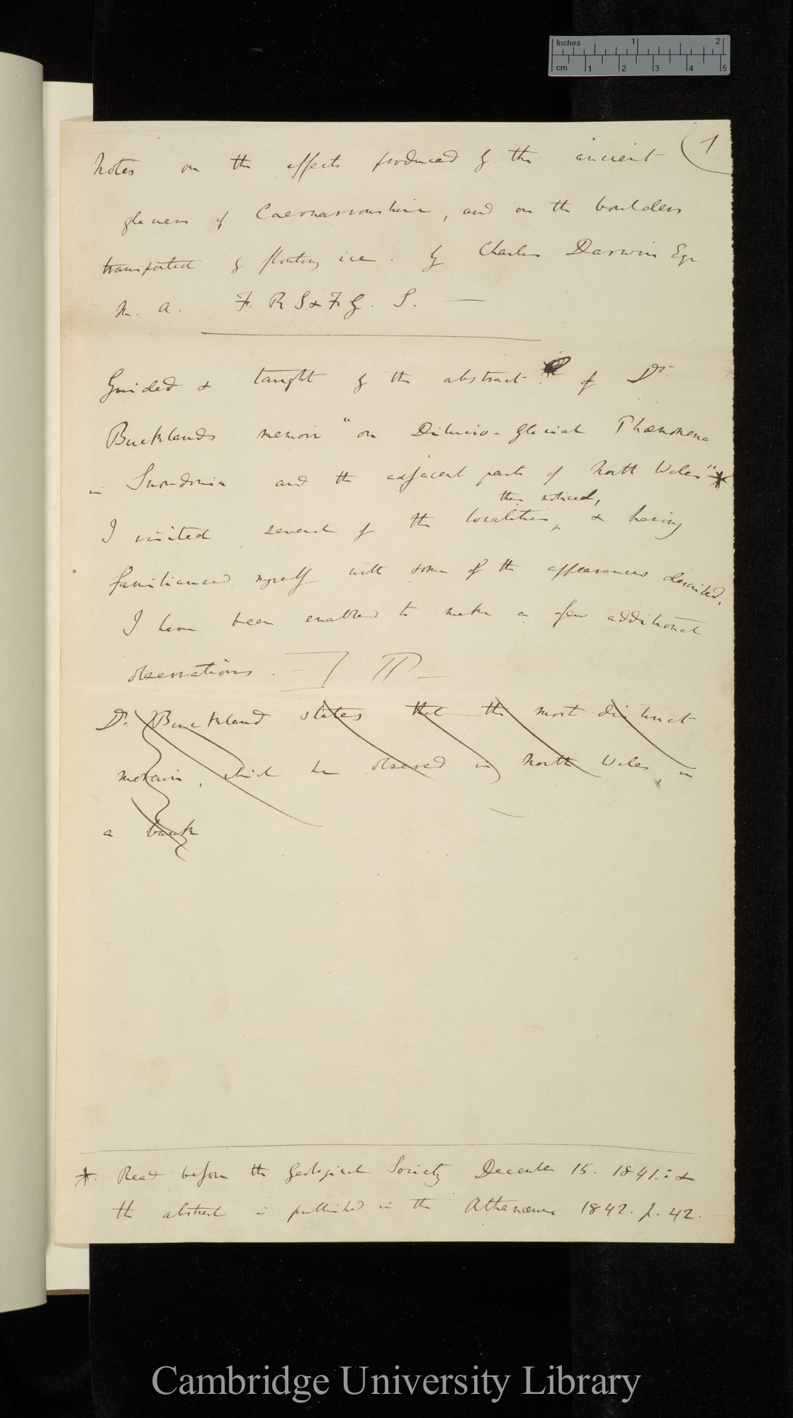 &#39;Notes on the effects produced by the ancient glaciers of Caernarvonshire and on the boulders transported by floating ice&#39; [for Geological Society 15 December 1841]