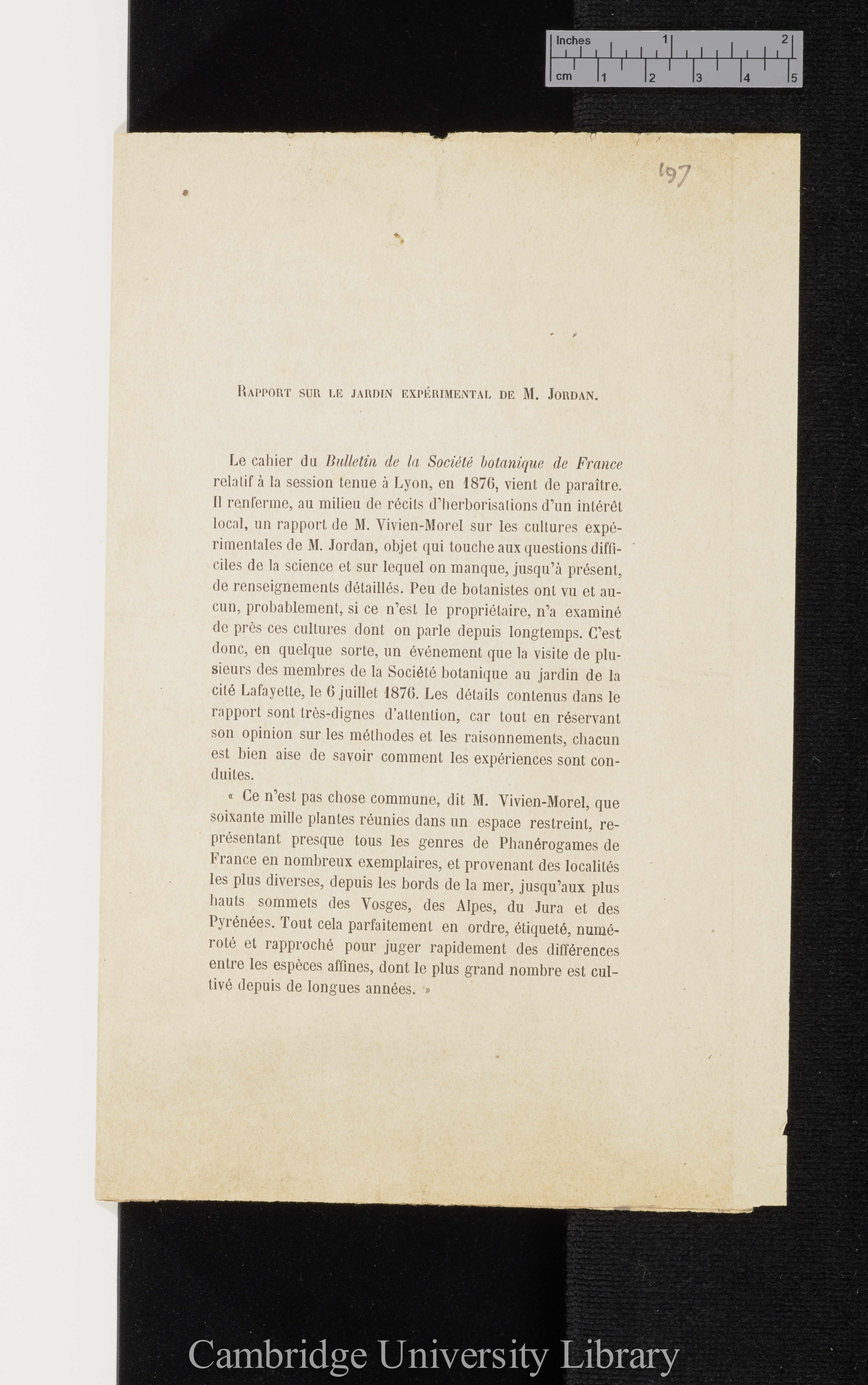 de Candolle, Alphonse. Rapport sur le jardin expérimentale de M Jordan &#39;Bibliothèque Universelle (Archives Scientifiques)&#39; 61: 260-264 [1]