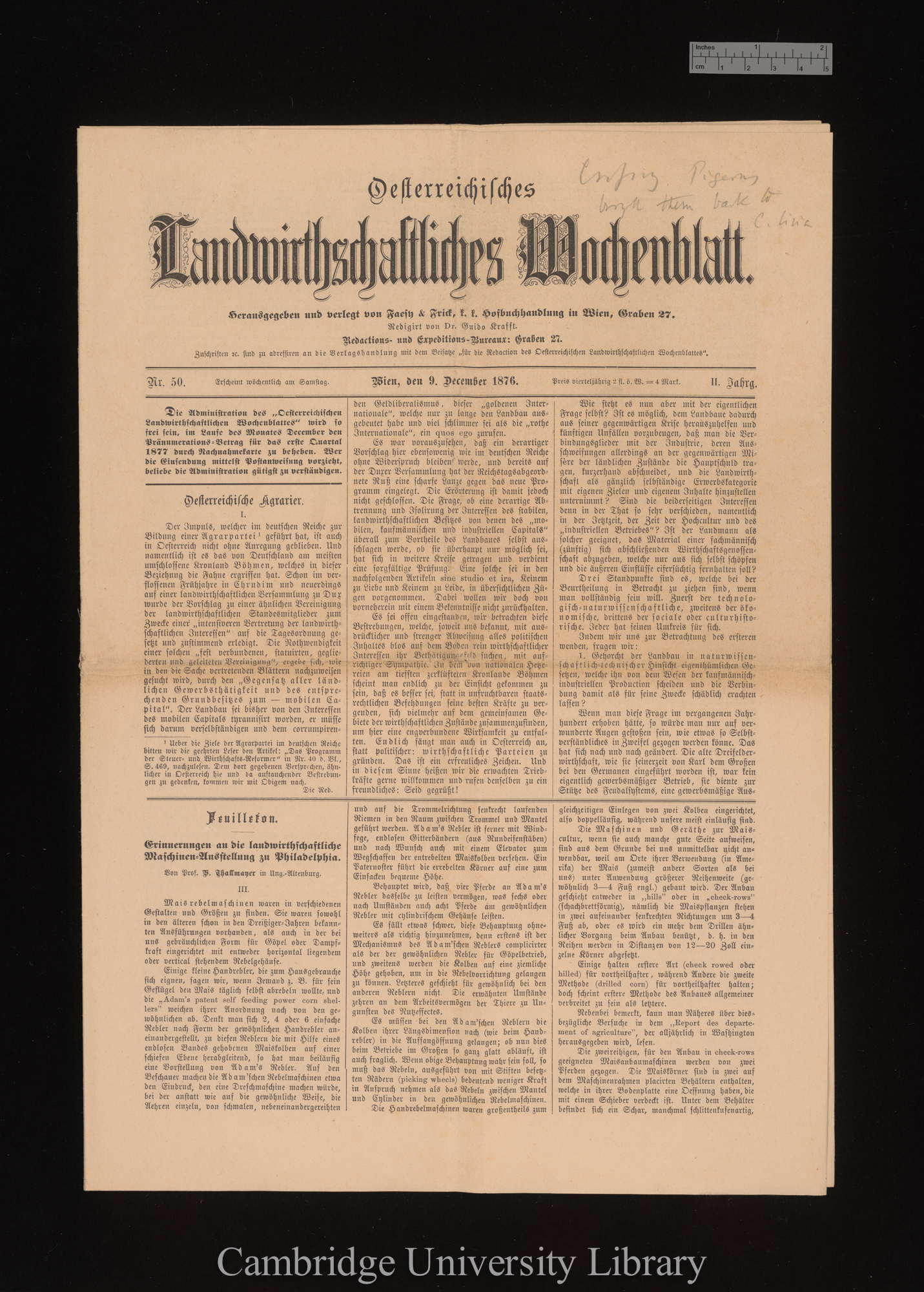 &#39;Oesterreichisches Landwirthschaftliches Wochenblatt&#39; 2: 589