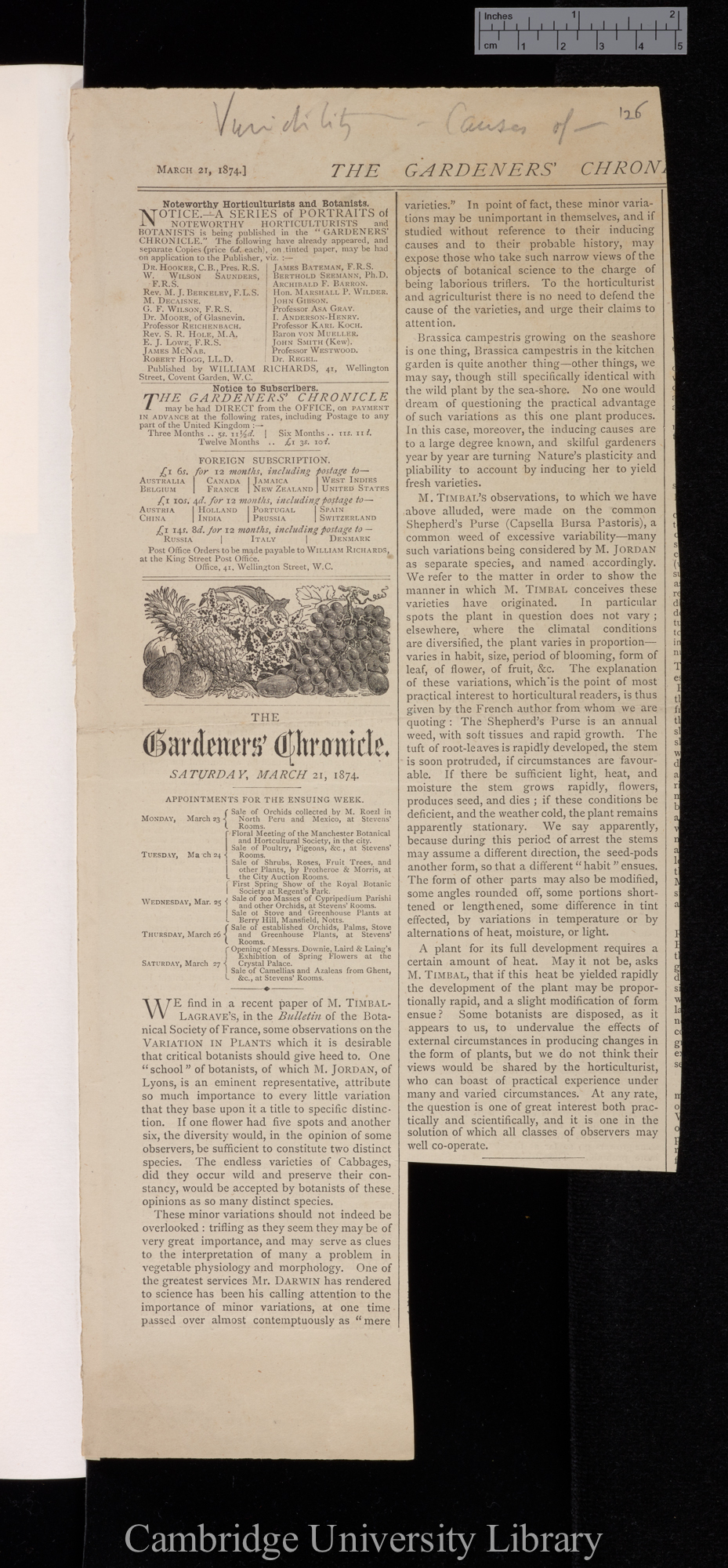 Notice of Timbal-Lagrave (on Variation in plants) &#39;Gardeners&#39; Chronicle&#39;: 379