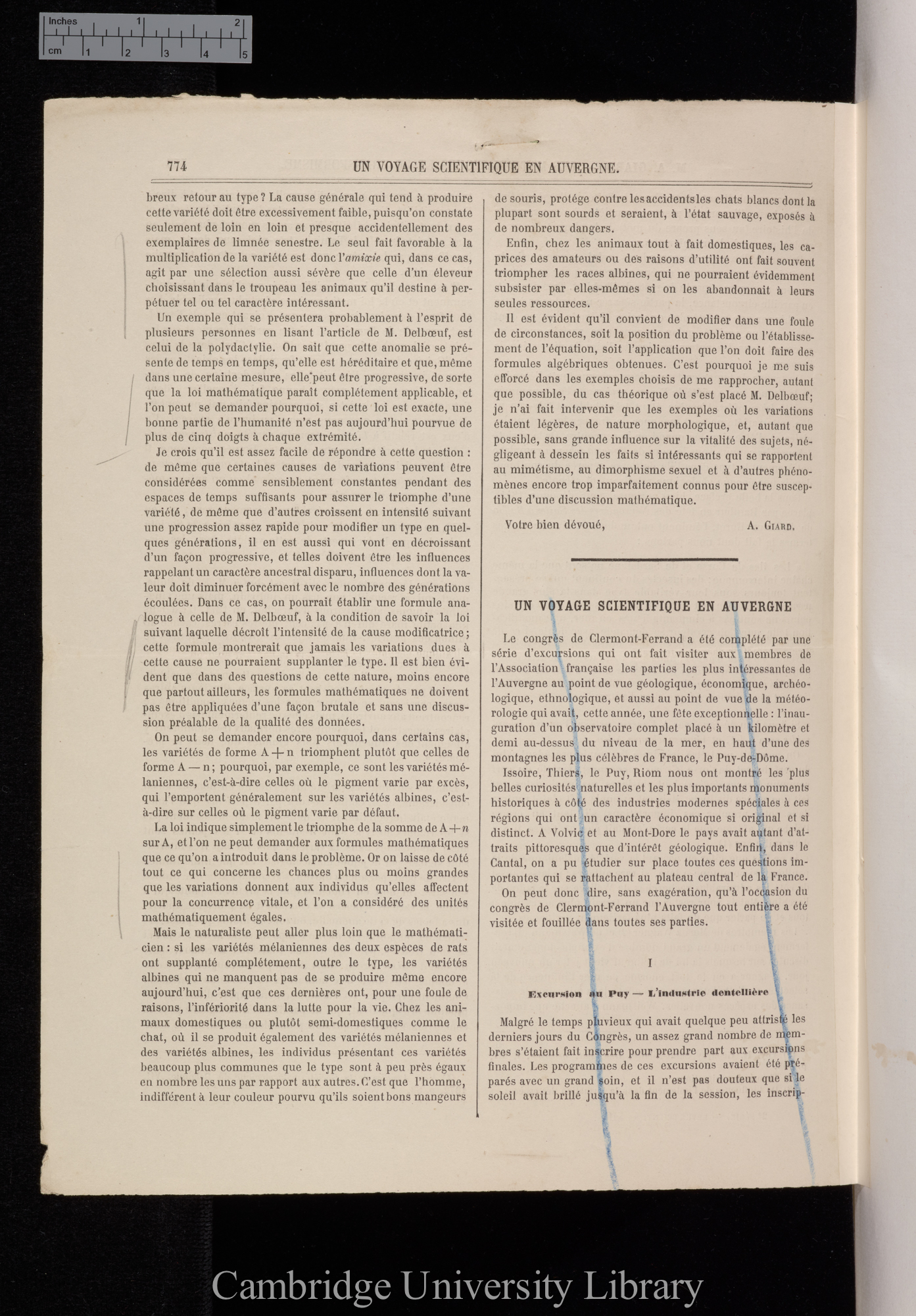 Giard, Alfred M. Les Mathémathiques et le transformisme &#39;Revue Scientifique de la France et de l&#39;Étranger&#39; 12: 774