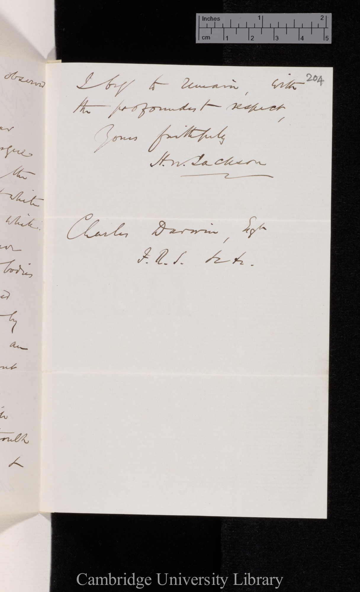 H W Jackson to Charles Robert Darwin