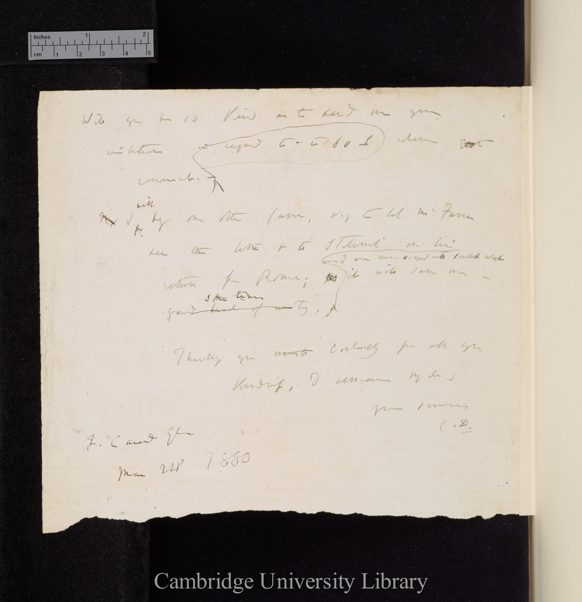 Letter from Charles Robert Darwin to Sir James Caird; written at [place unstated]; draft