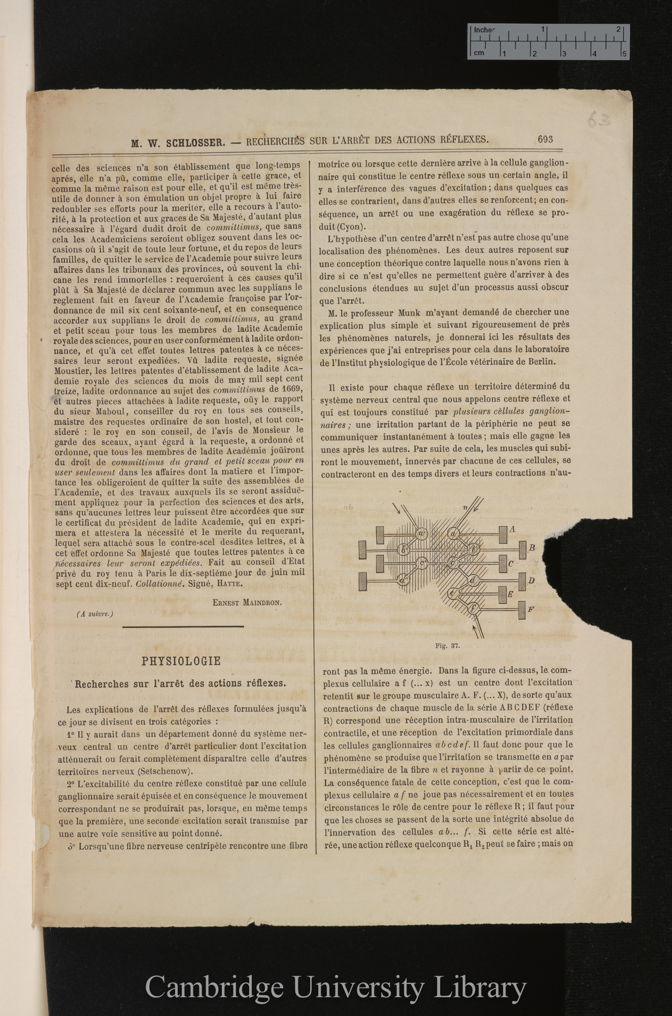 Recherches sur l&#39;arrêt des actions réflexes &#39;Revue Scientifique de la France et de l&#39;Étranger&#39; 27: 693