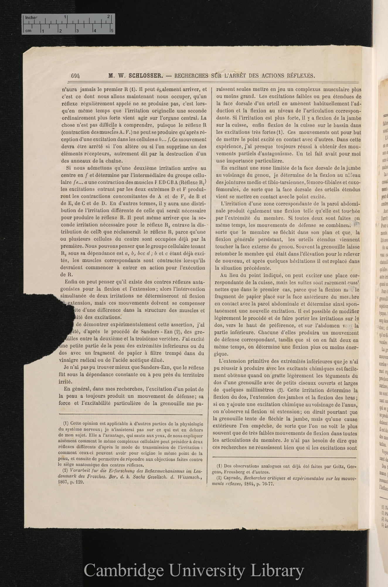 Recherches sur l&#39;arrêt des actions réflexes &#39;Revue Scientifique de la France et de l&#39;Étranger&#39; 27: 694