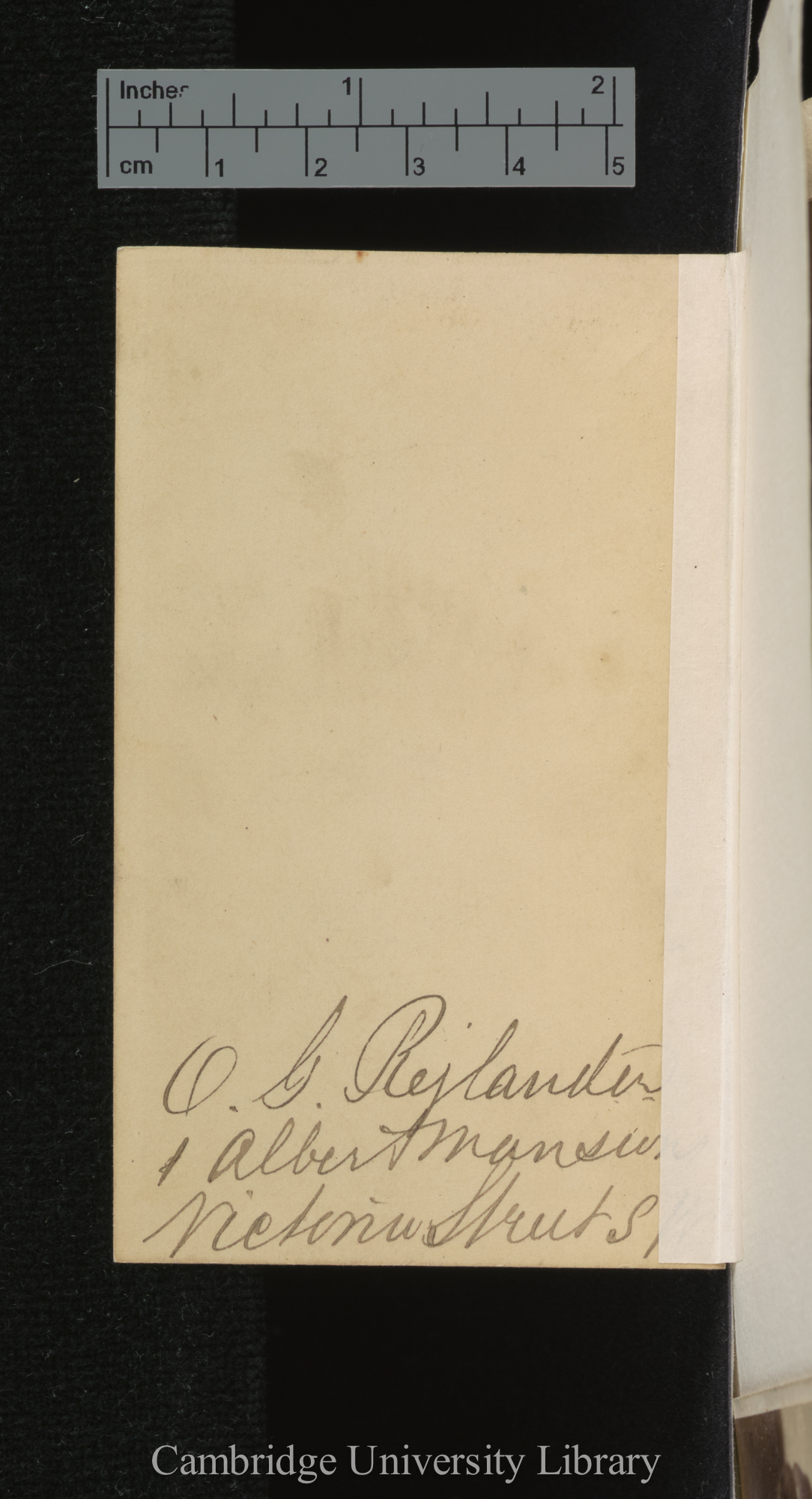 [verso of photograph - photographer signature (O G Rejlander)]