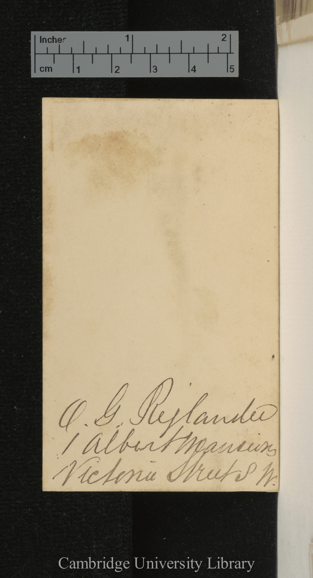 [verso of photograph - photographer signature (O G Rejlander)]