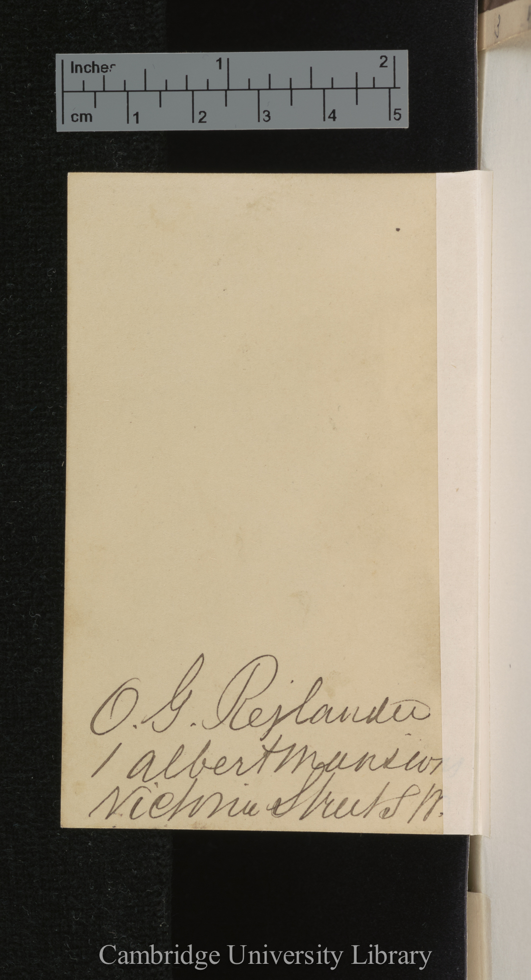 [verso of photograph - photographer signature (O G Rejlander)]