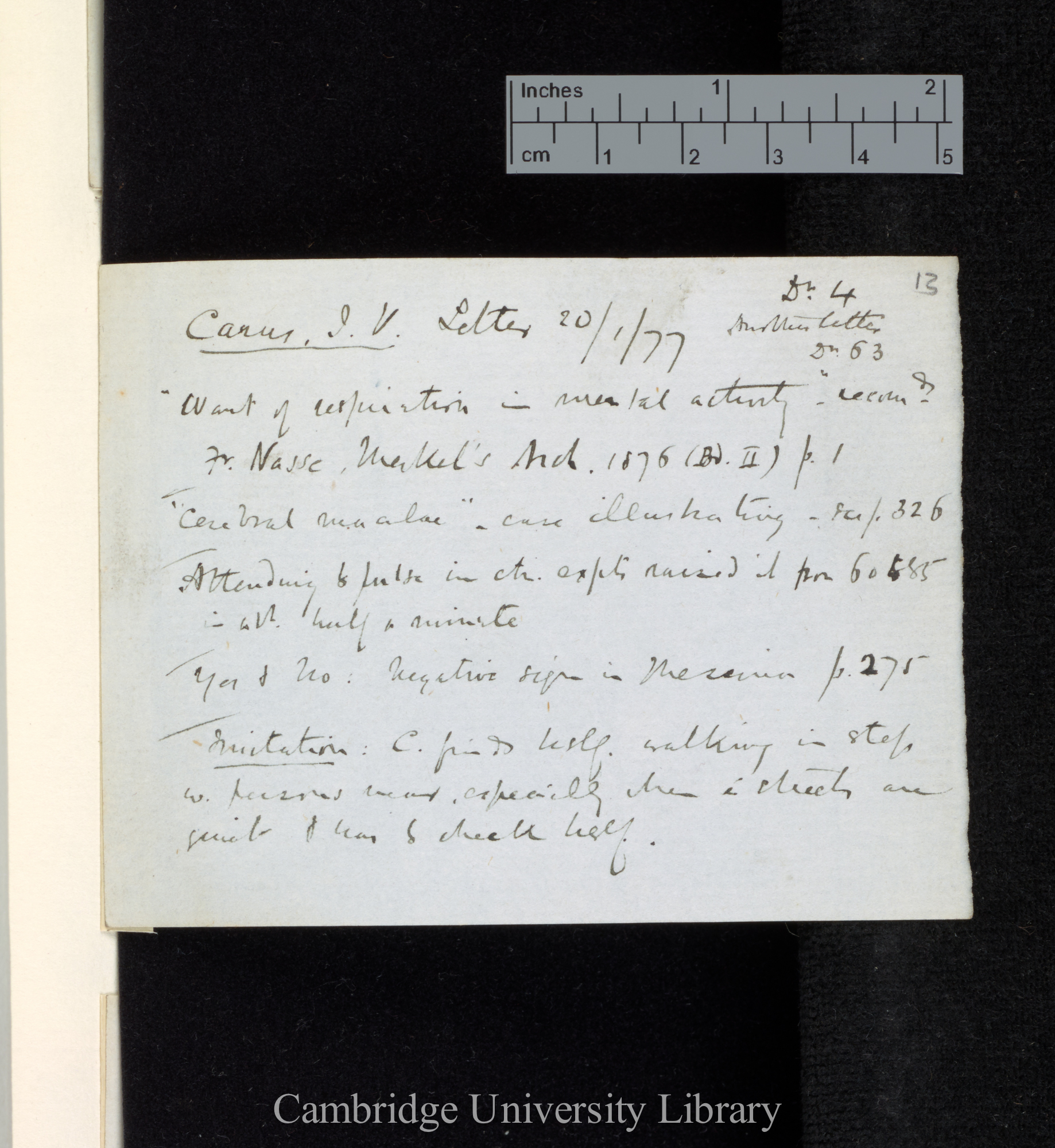 4: Carus J V, letter 20 January 1877