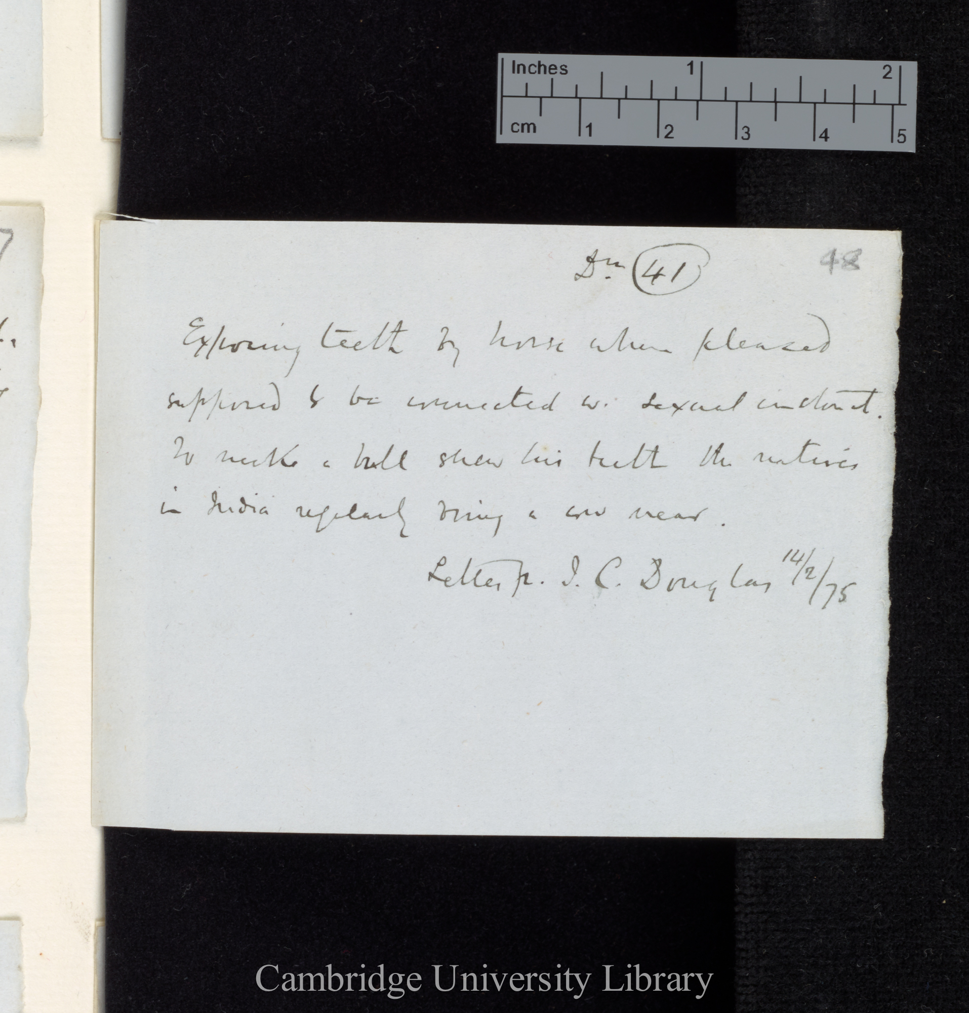 41: Exposing teeth by horse when pleased / letter from Douglas J C 14 February 1875