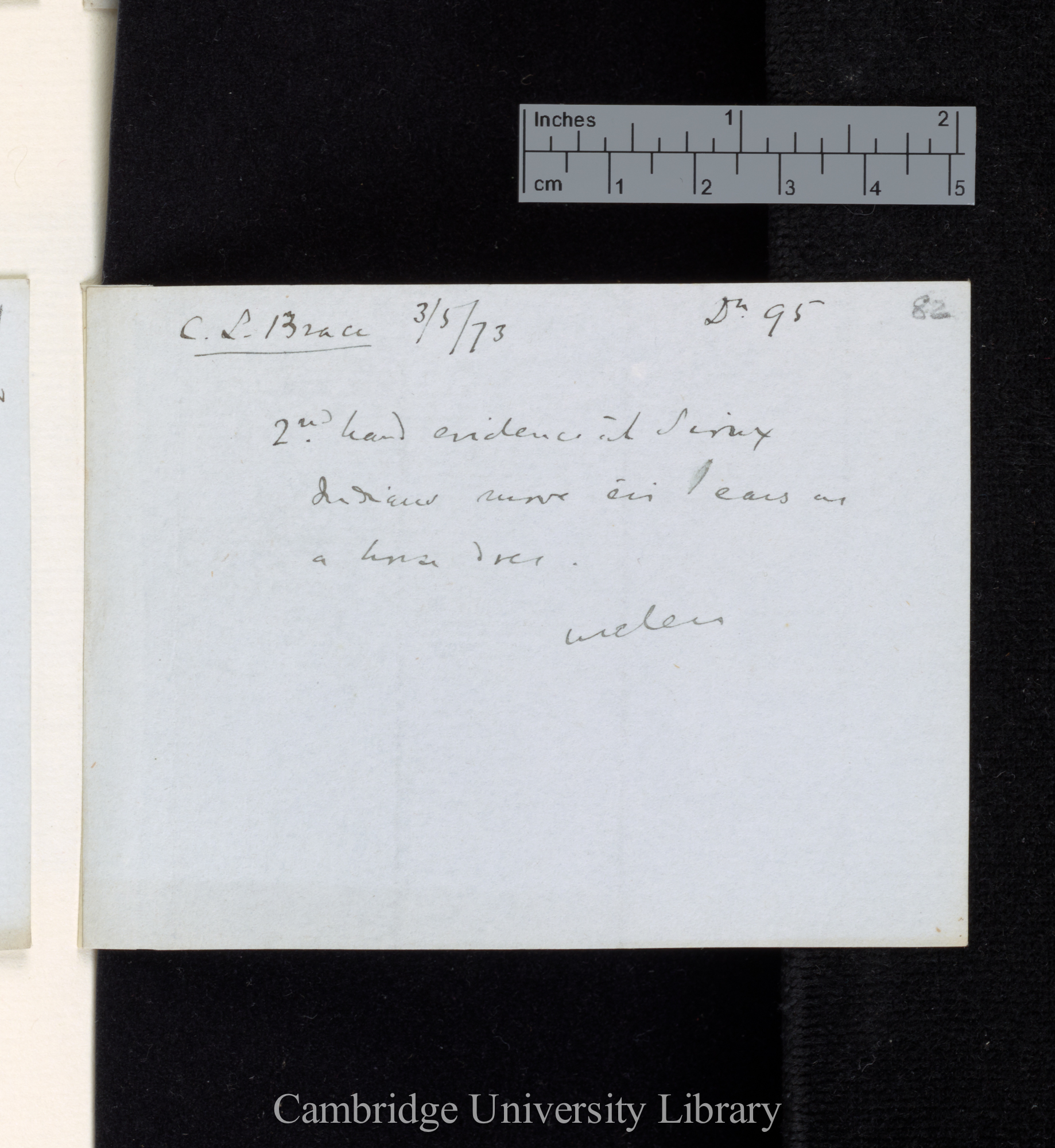 95: Brace C L 3 May 1873 / 2nd hand evidence that Sioux Indians curve their ears as a horse does / useless