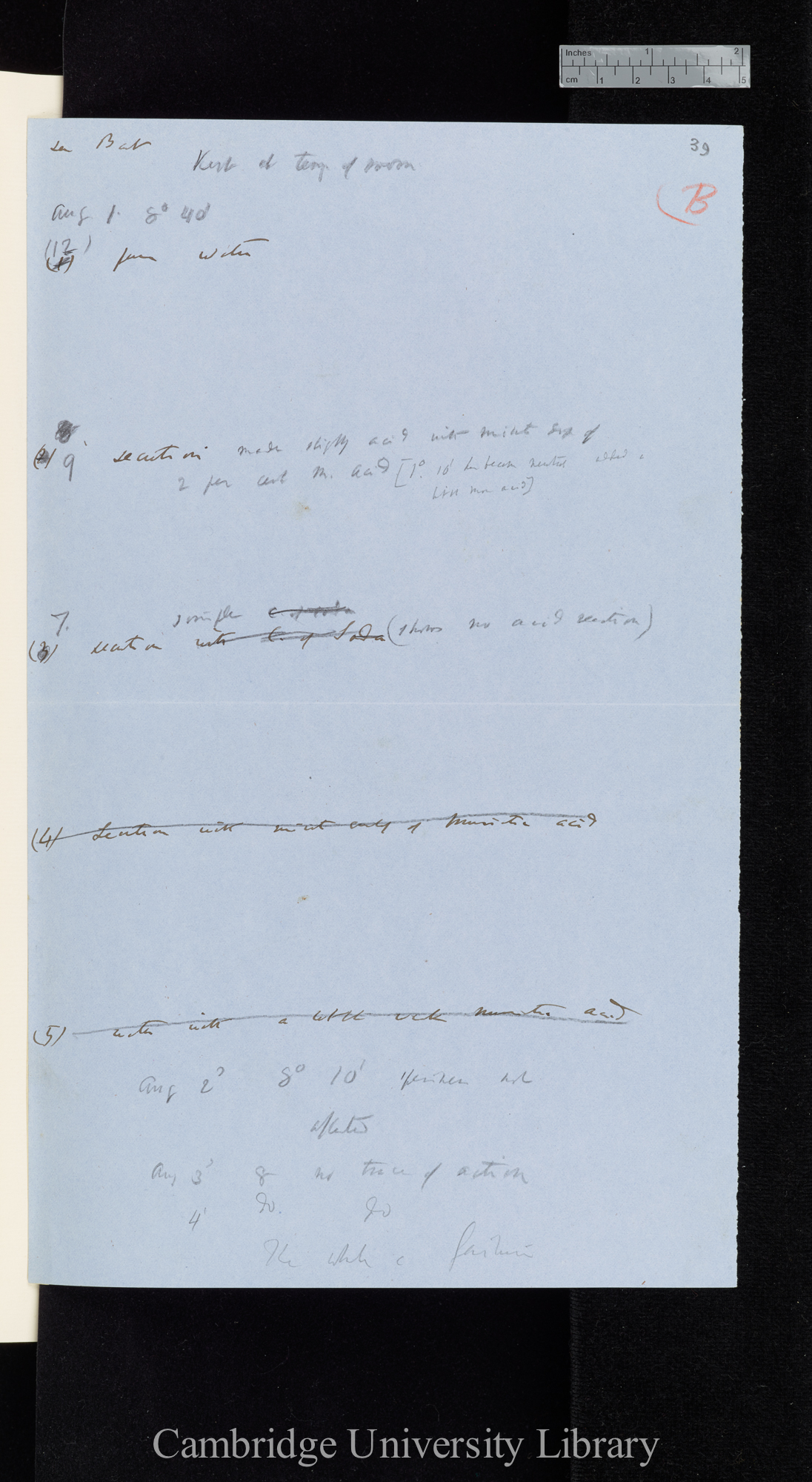 Cubes of albumen 1/20 of an inch - sheet of pure gelatine 1/20 broad &amp; above 1/50 of inch long [application of carbonate of sodium, muriatic acid, heat] / These exper[iments] a complete failure