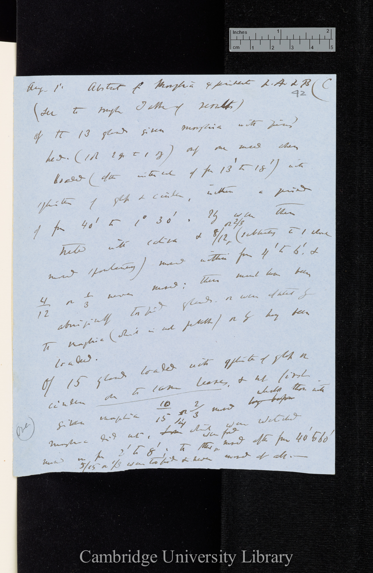 Plate 1 / white stick with red Head / 2 test - minute drop of Acetate of Morphia 2 gr to 1 oz [application also of saliva]