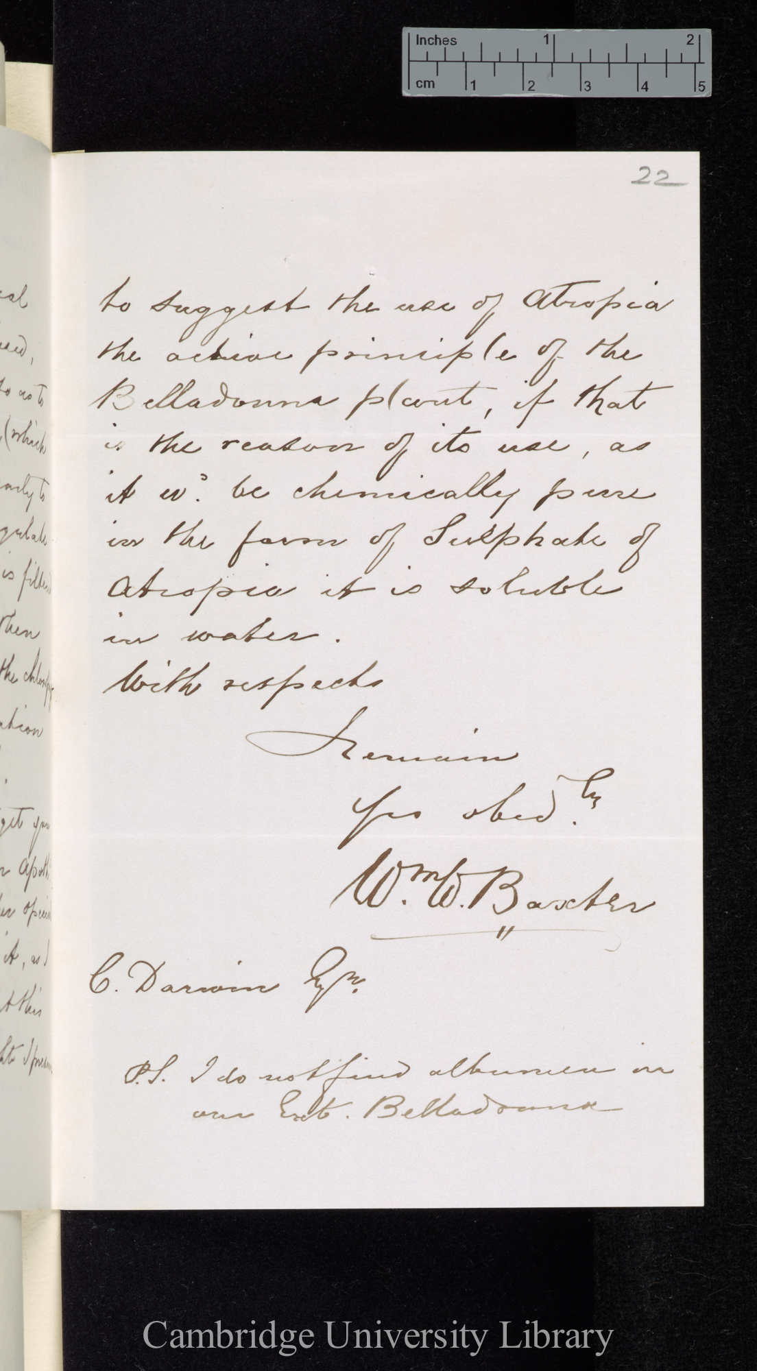 William Walmisley Baxter to Charles Robert Darwin