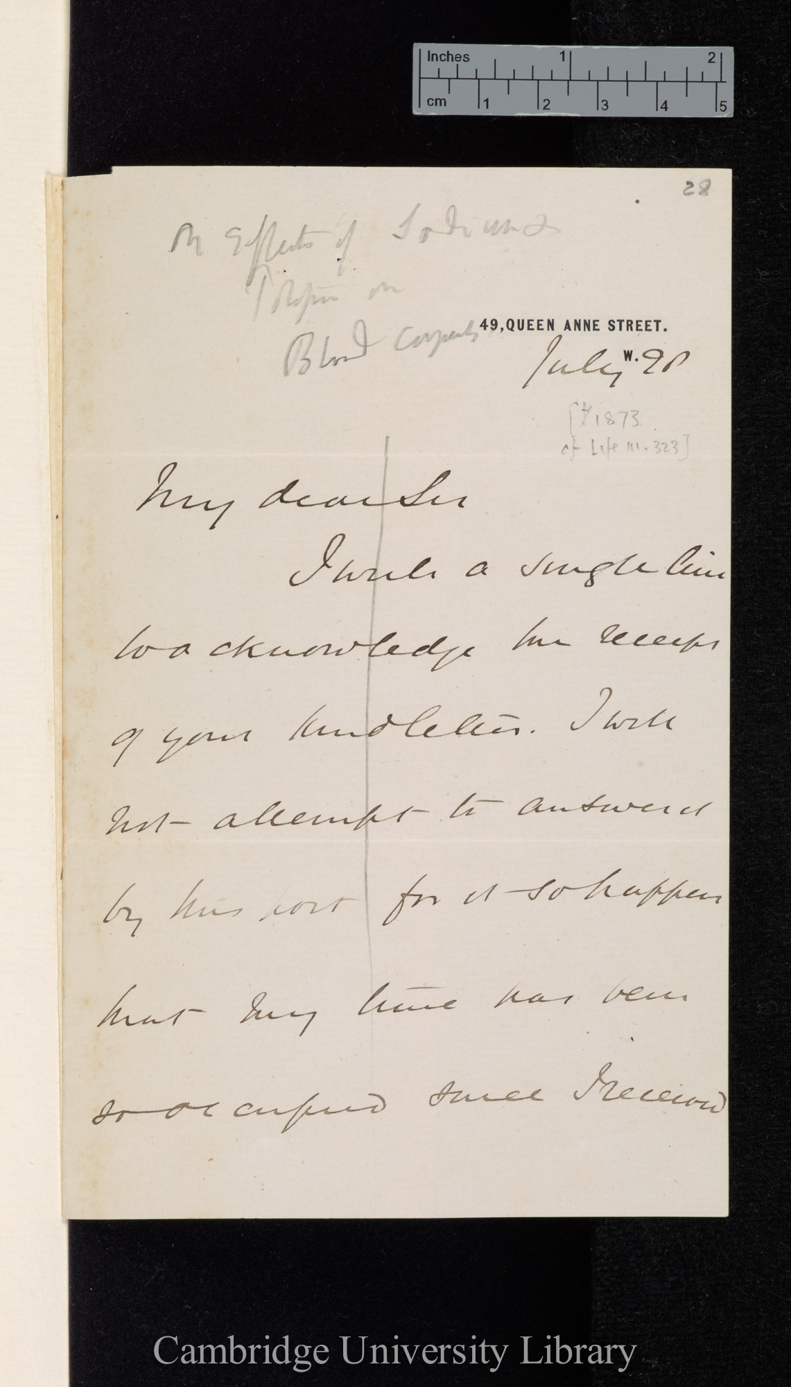 Sir John Scott Burdon Sanderson to Charles Robert Darwin