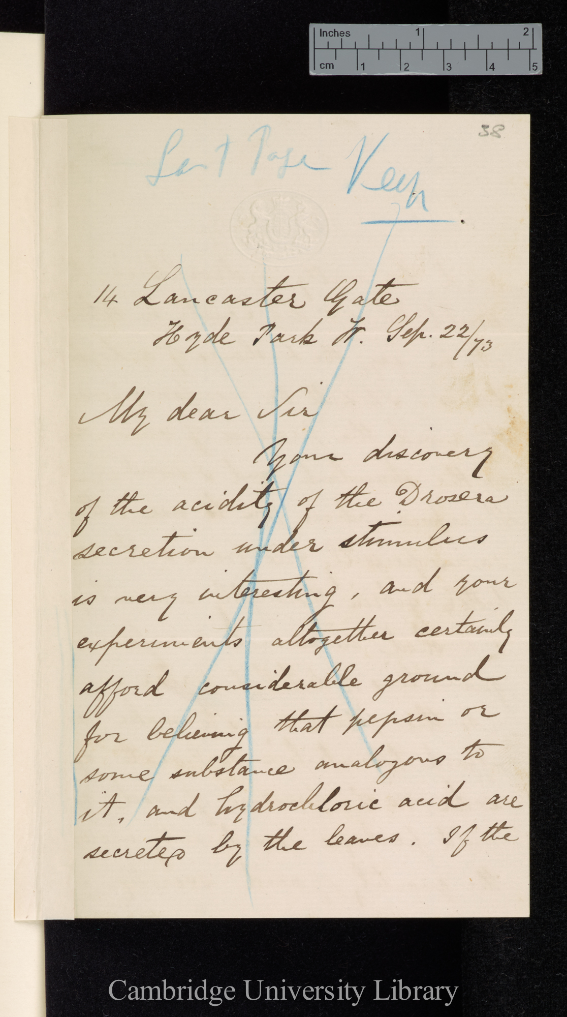 Edward Frankland to Charles Robert Darwin