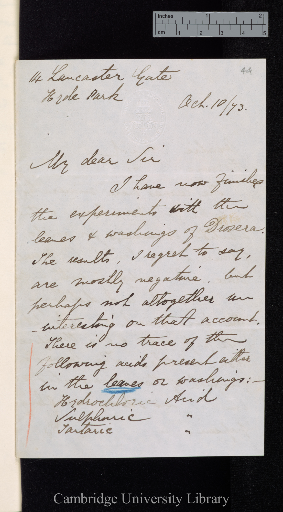 Edward Frankland to Charles Robert Darwin