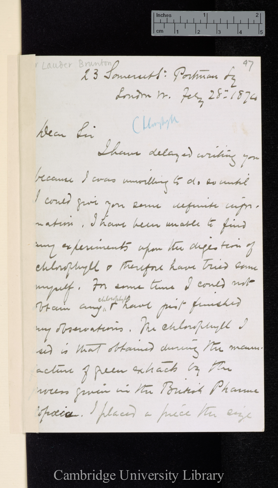 [Sir Thomas Lauder Brunton] to Charles Robert Darwin