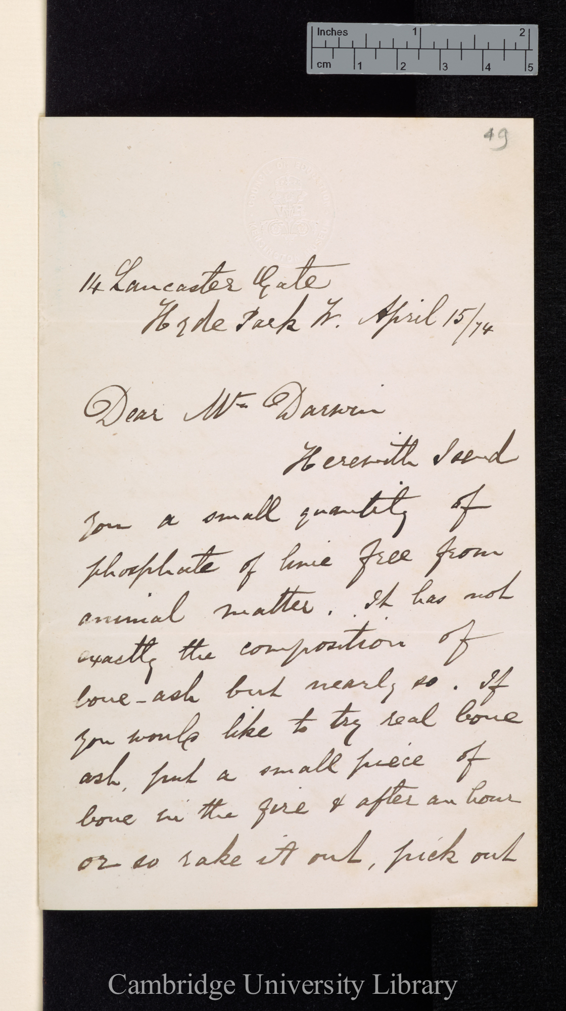 Edward Frankland to Charles Robert Darwin