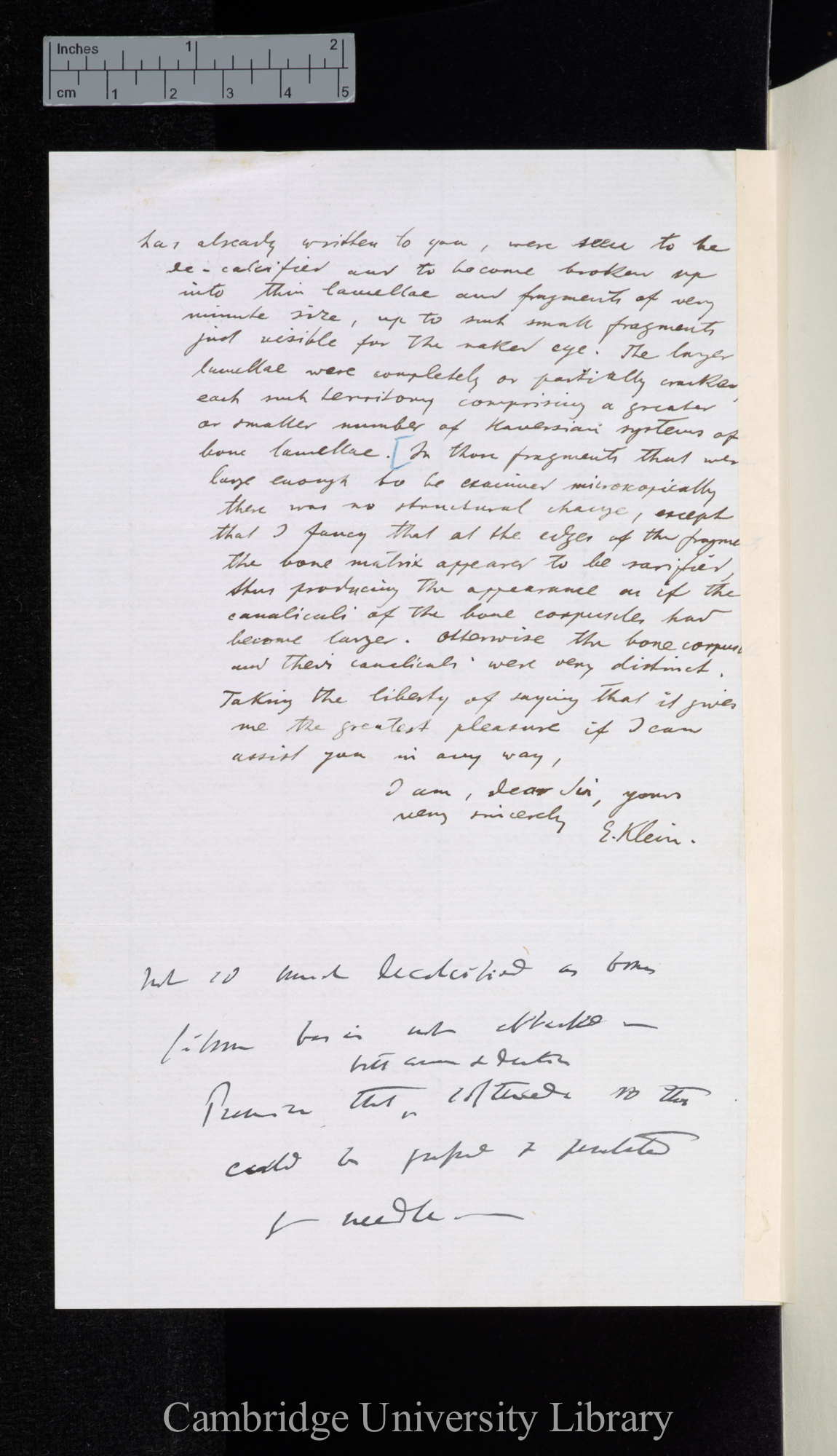 Edward Emanuel Klein to Charles Robert Darwin