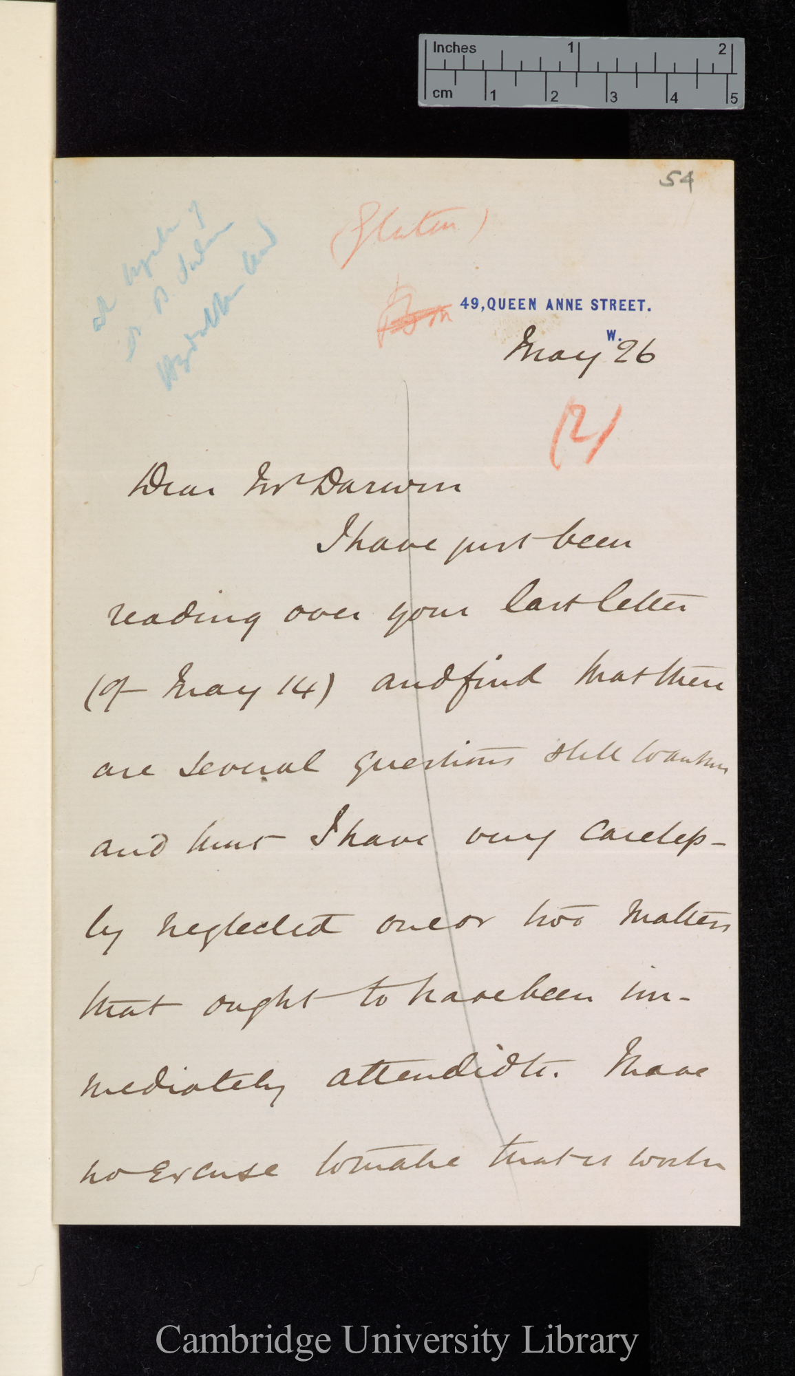 Sir John Scott Burdon Sanderson to Charles Robert Darwin