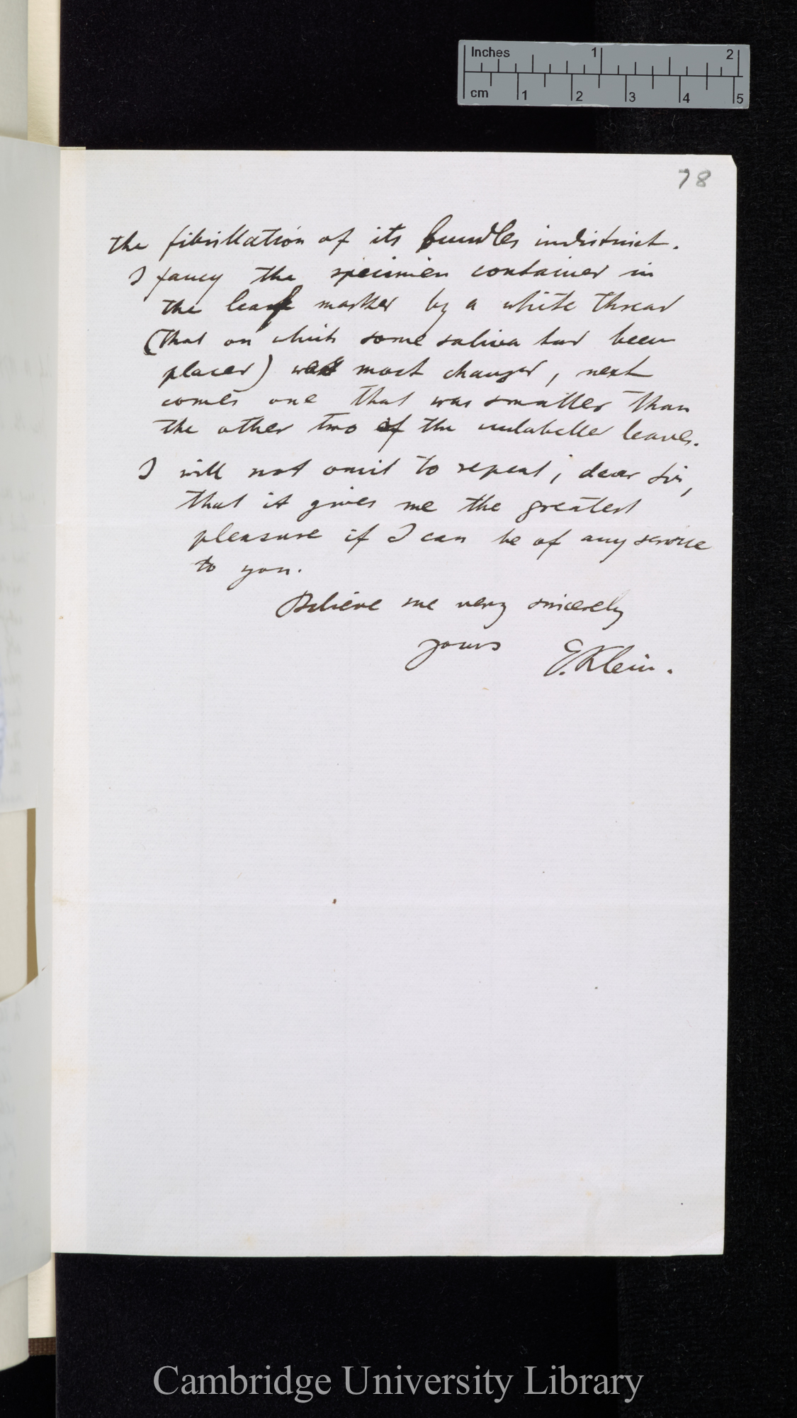 Edward Emanuel Klein to Charles Robert Darwin