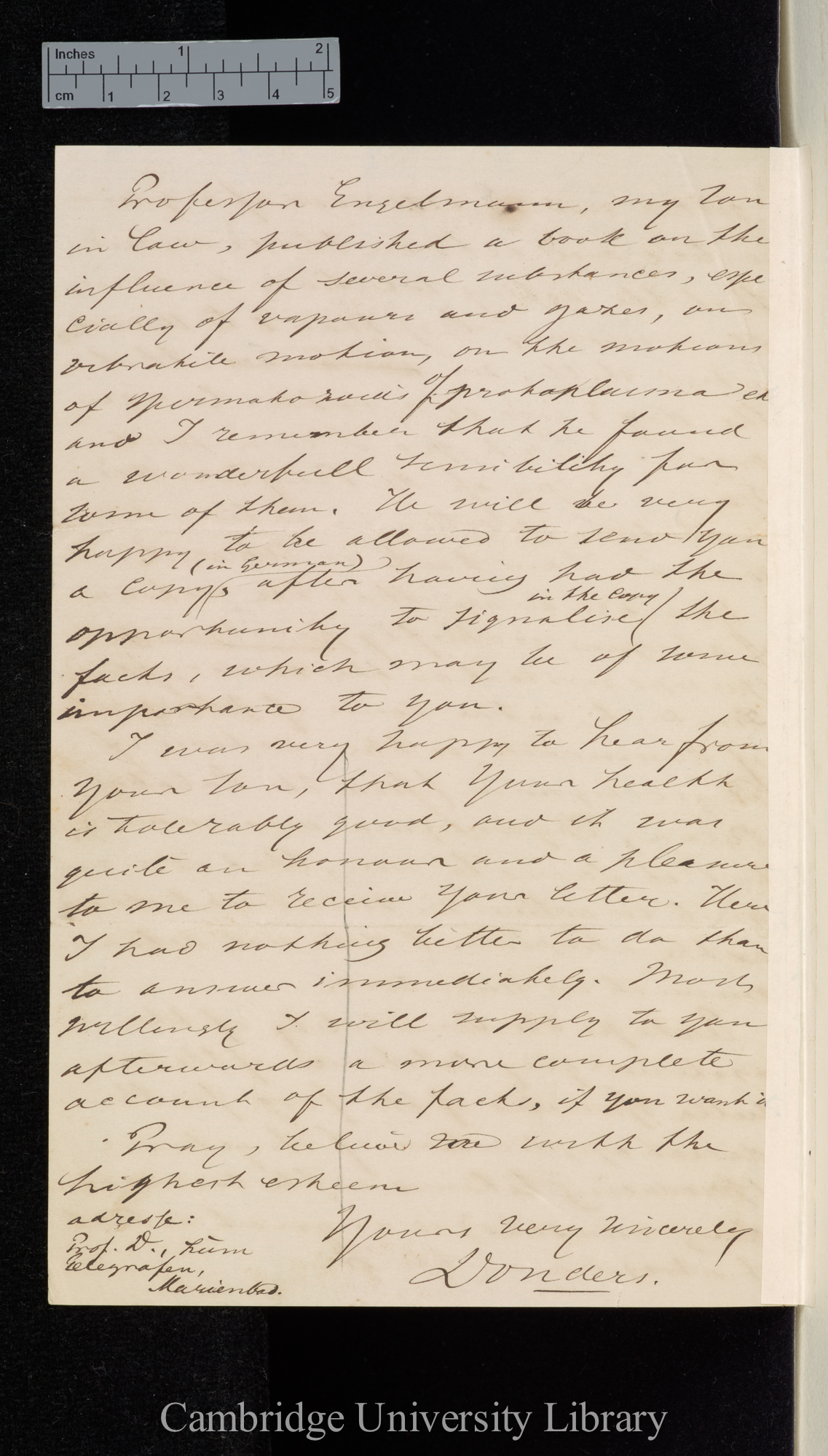 Franciscus Cornelis Donders to Charles Robert Darwin