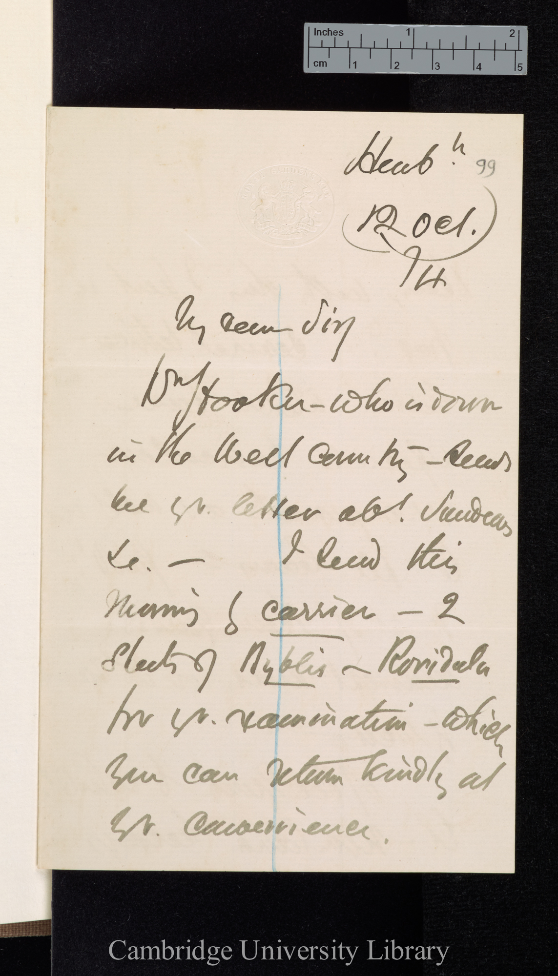 Daniel Oliver to Charles Robert Darwin