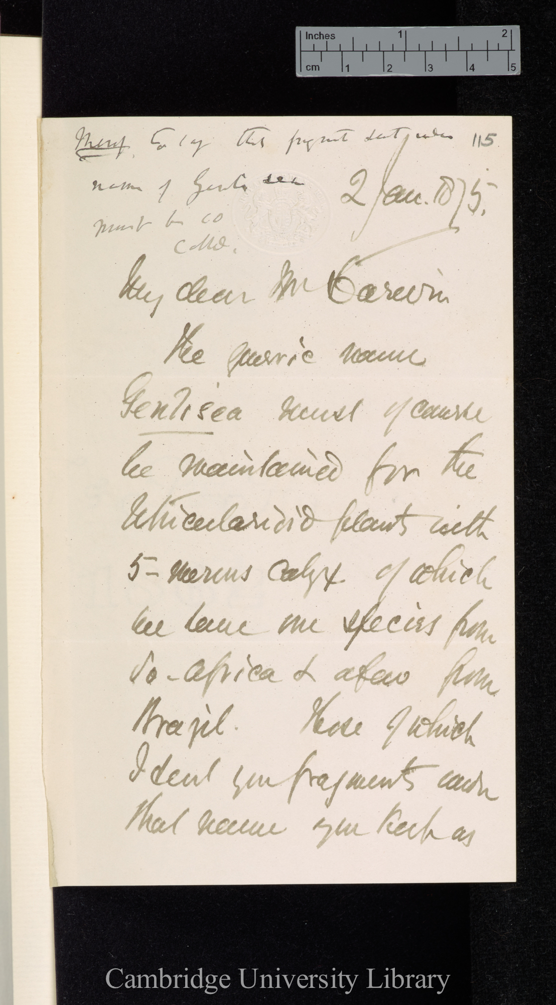 Daniel Oliver to Charles Robert Darwin