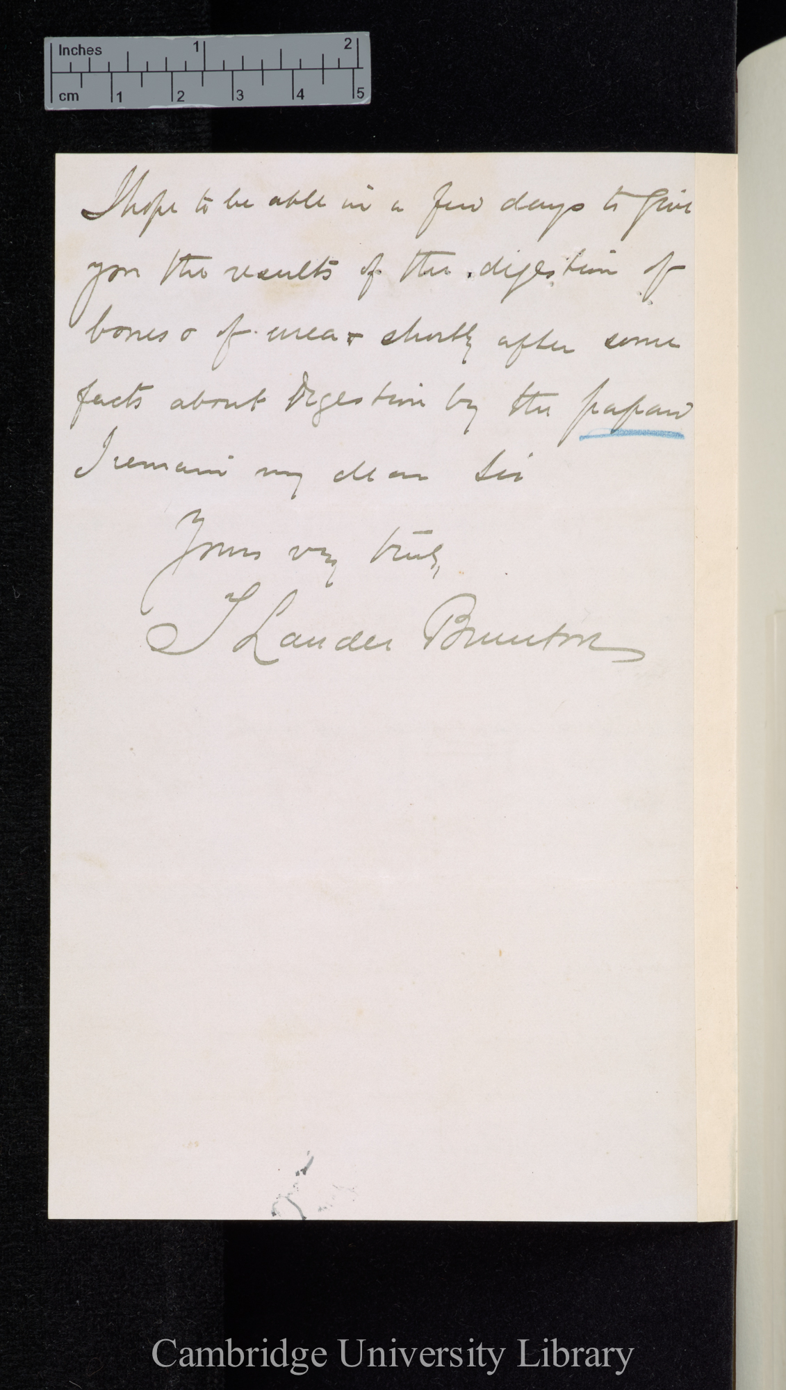 Sir Thomas Lauder Brunton to Charles Robert Darwin