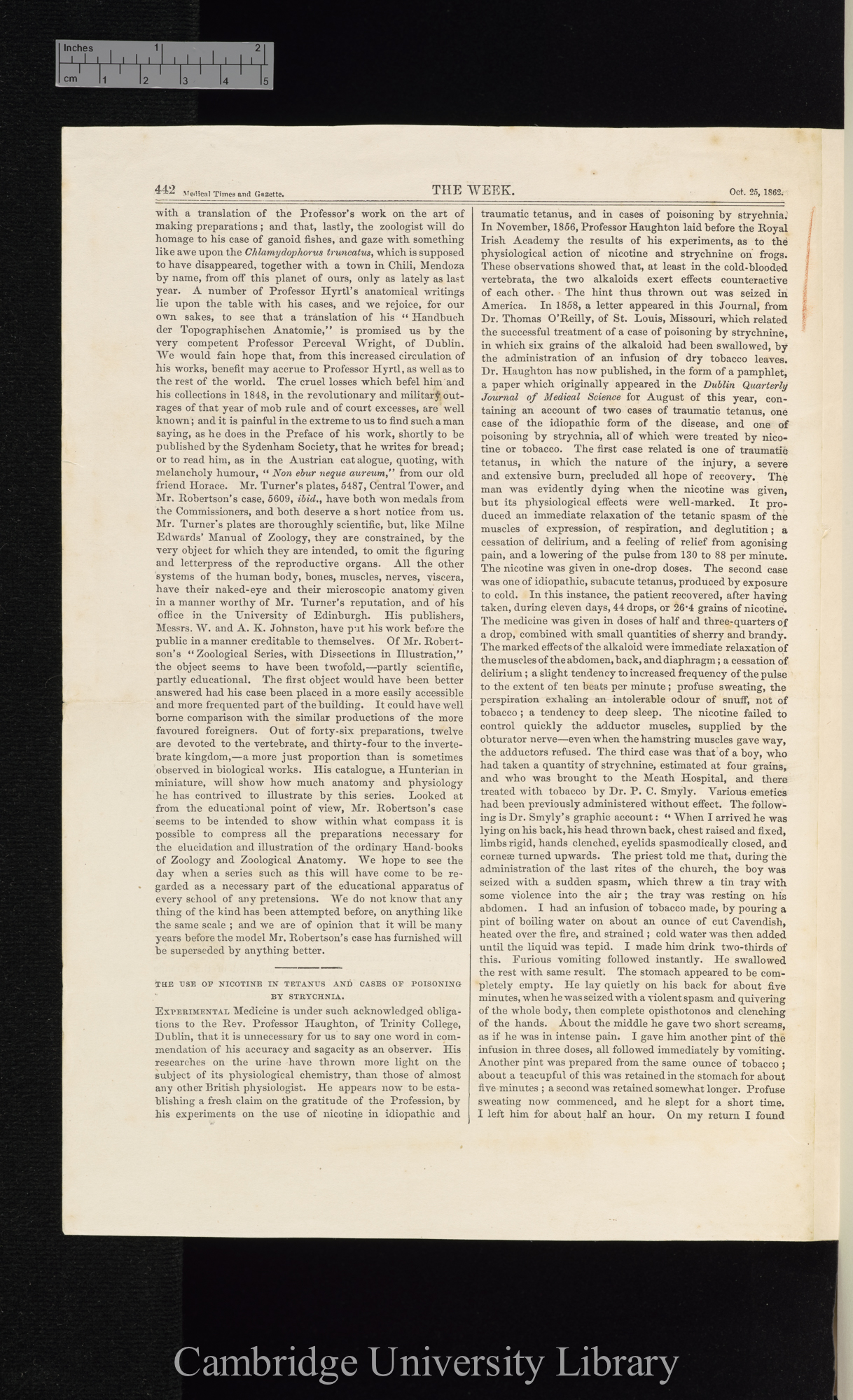 The use of nicotine in tetanus and cases of poisoning by strychnia &#39;Medical Times and Gazette&#39;: 442