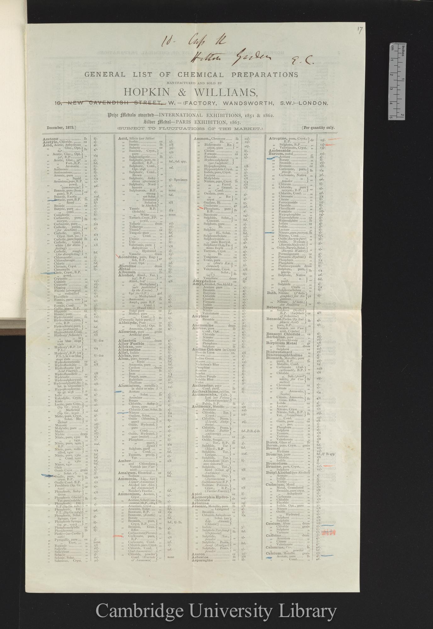 &#39;General list of chemical preparations&#39; [Butler &amp; Tanner]