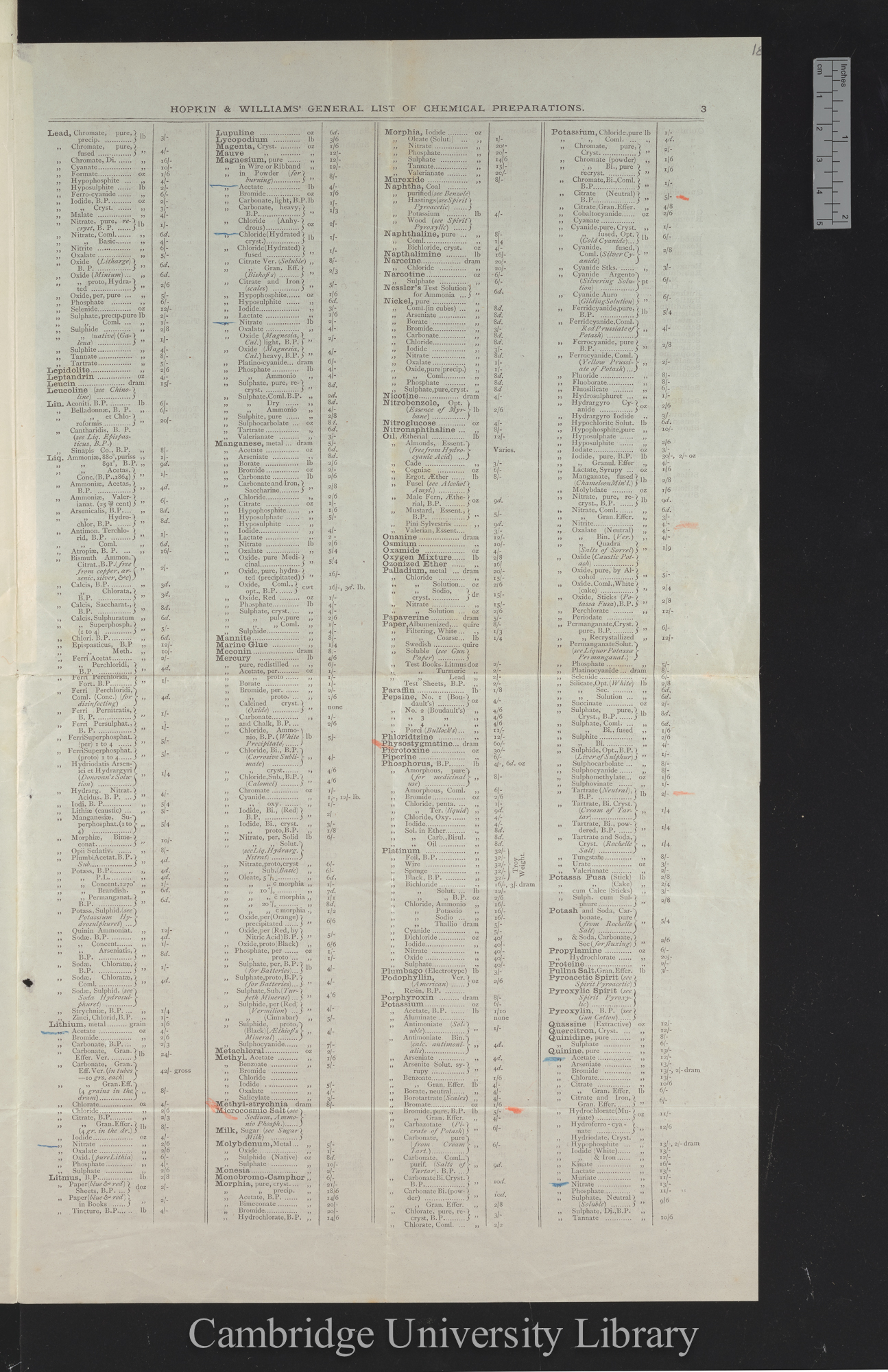 &#39;General list of chemical preparations&#39; [Butler &amp; Tanner]