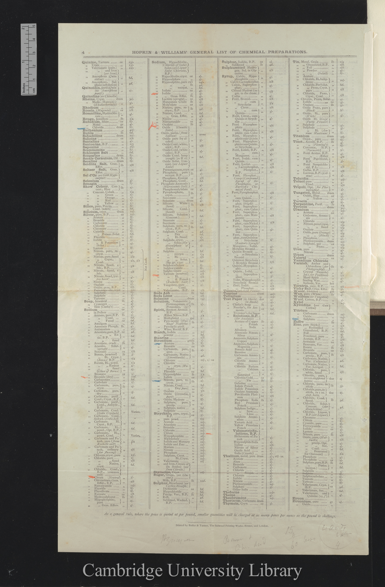 &#39;General list of chemical preparations&#39; [Butler &amp; Tanner]