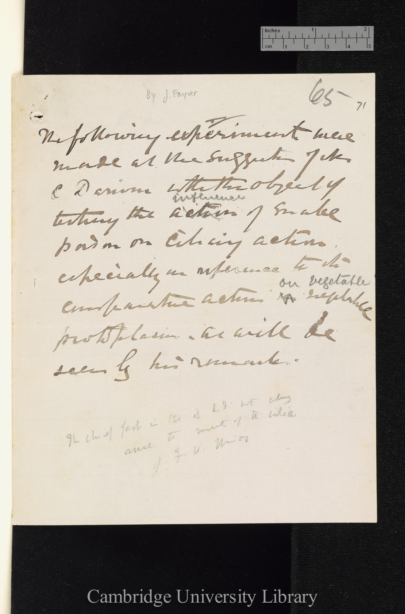 Sir Joseph Fayrer to Charles Robert Darwin