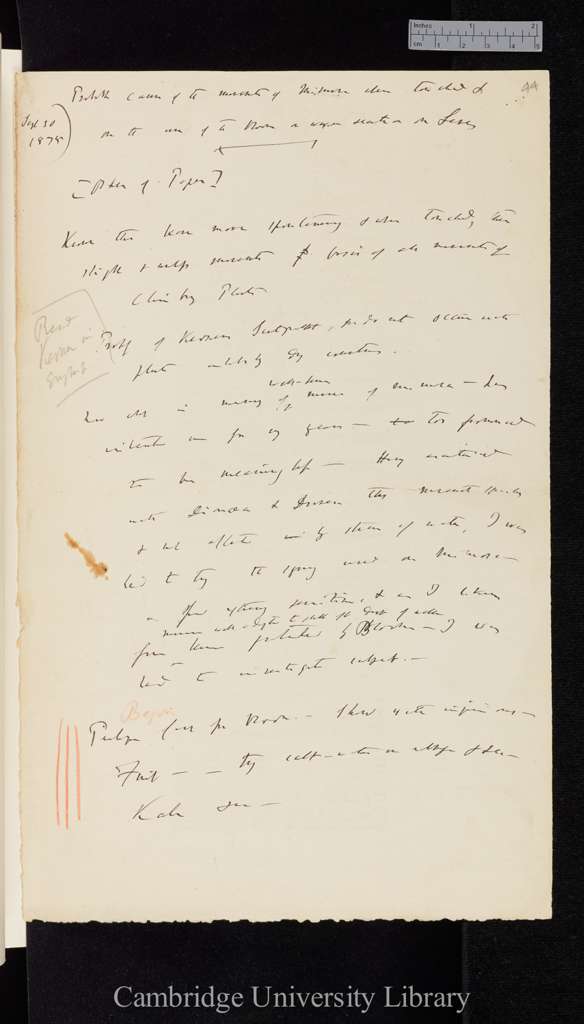 [plan for paper &#39;Probable causes of the movement of Mimosa when touched &amp; on the use of the bloom or waxen secretion on leaves&#39;]