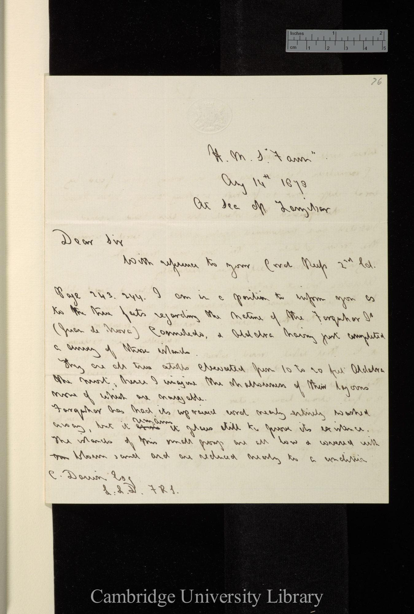 Sir William James Lloyd Wharton to Charles Robert Darwin