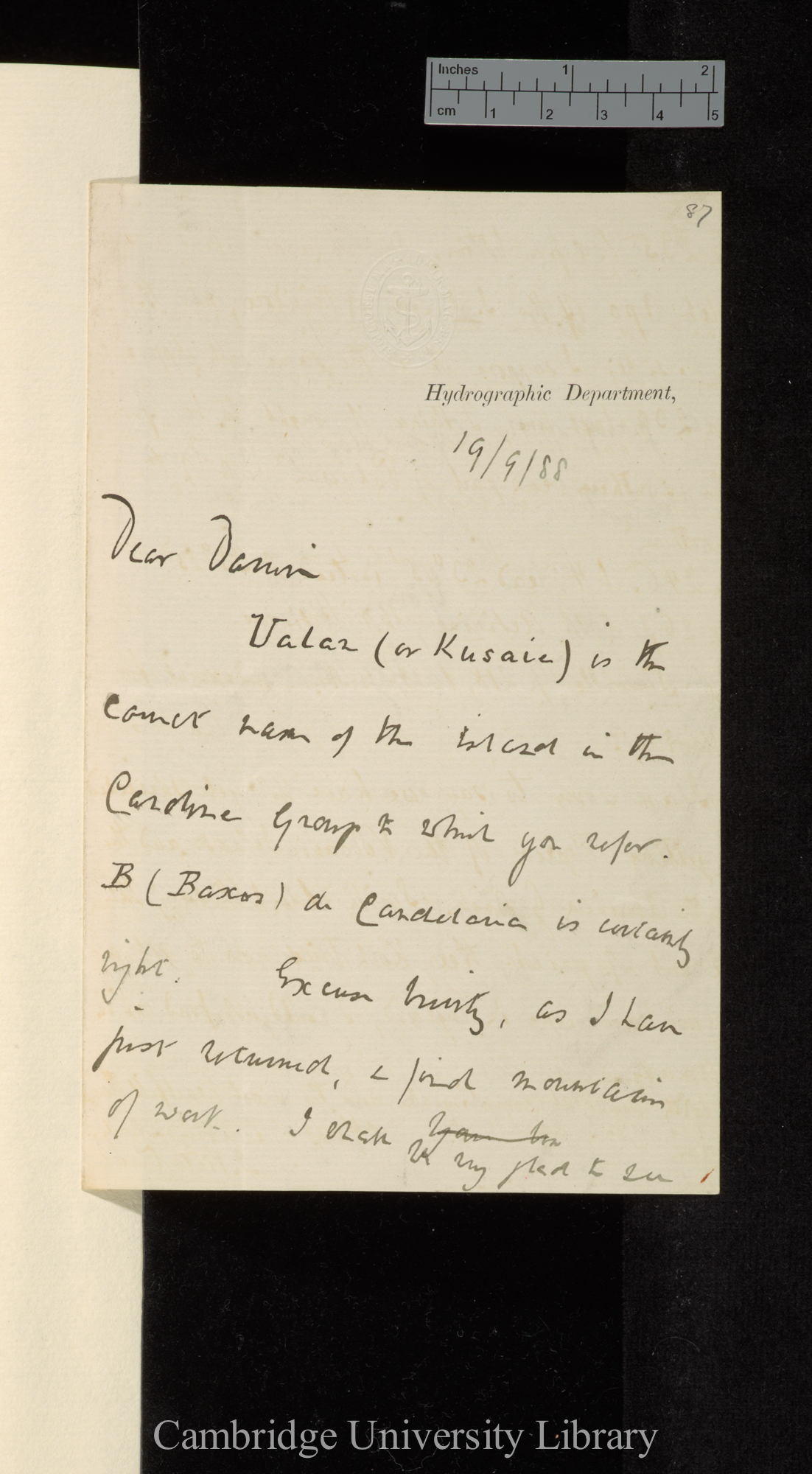 Sir William James Lloyd Wharton to Sir Francis Darwin