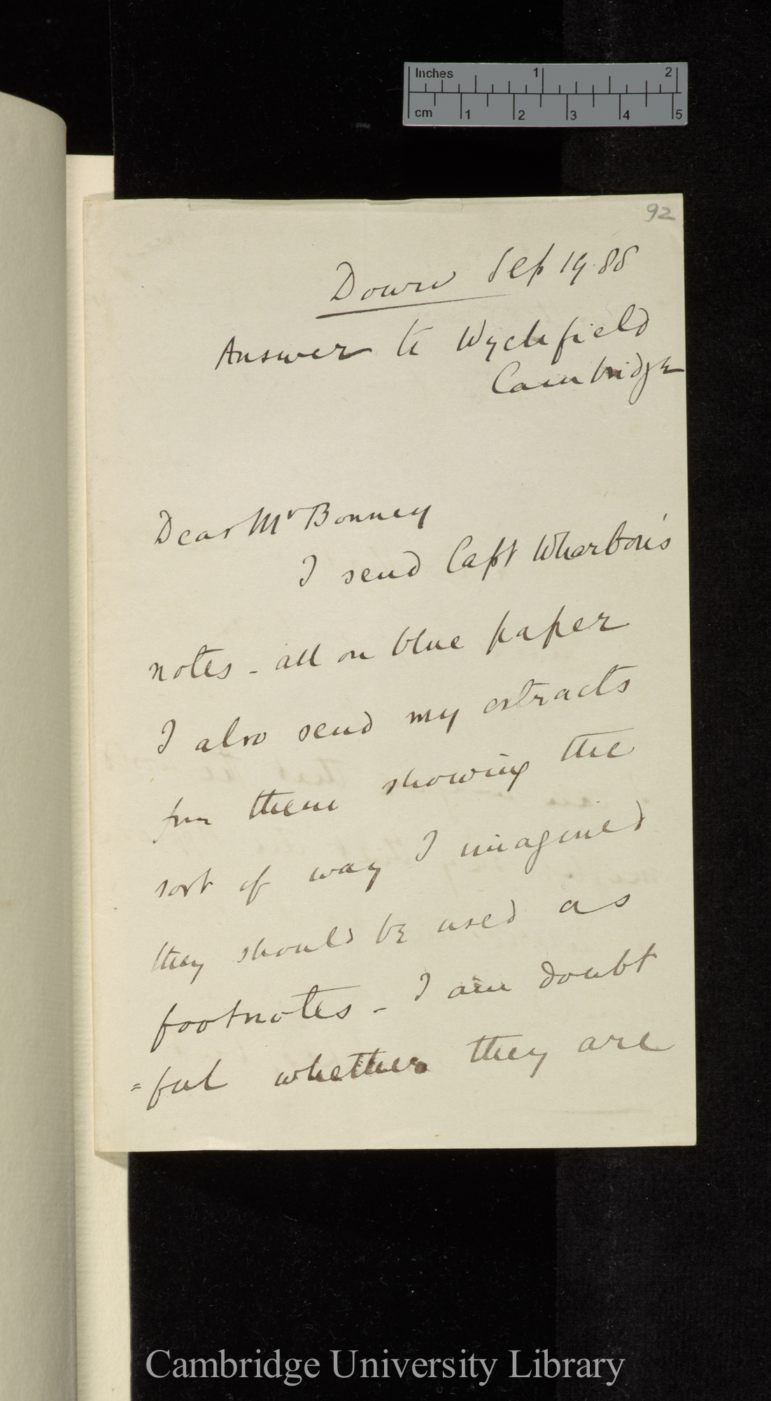 Sir Francis Darwin to Thomas George Bonney